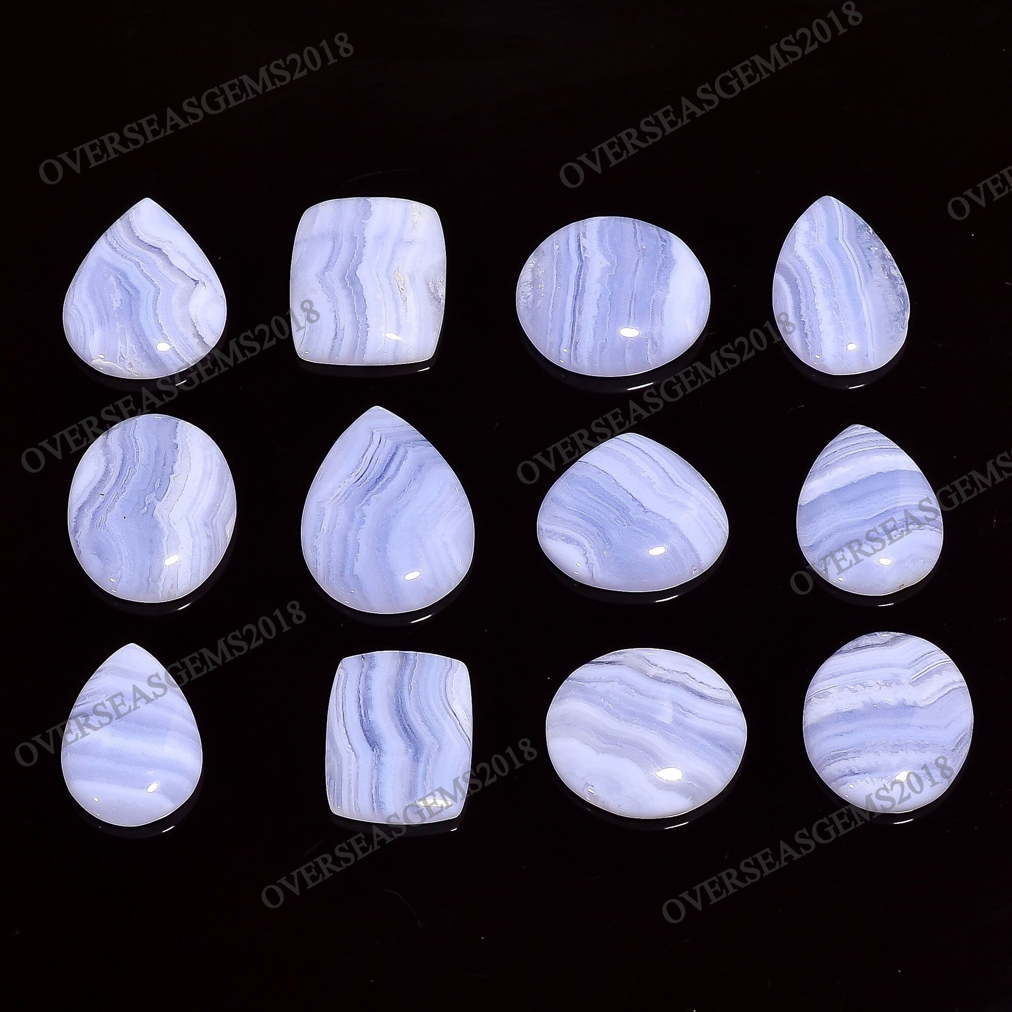 AAA Blue Lace Agate Cabochon Lot: Mix Shape Loose Gemstones - image 3