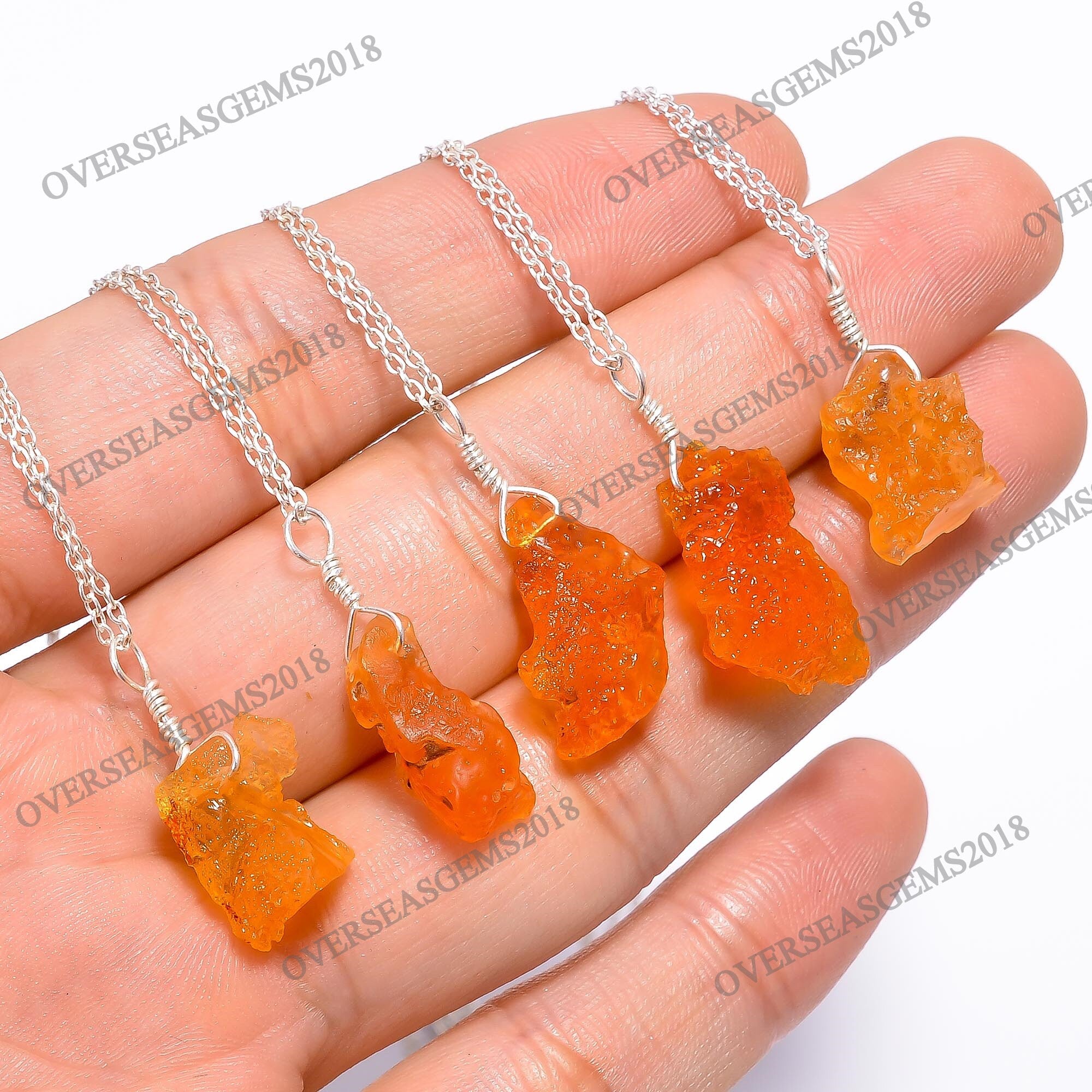 Raw Mexican Fire Opal Pendant Necklace in Rough Texture