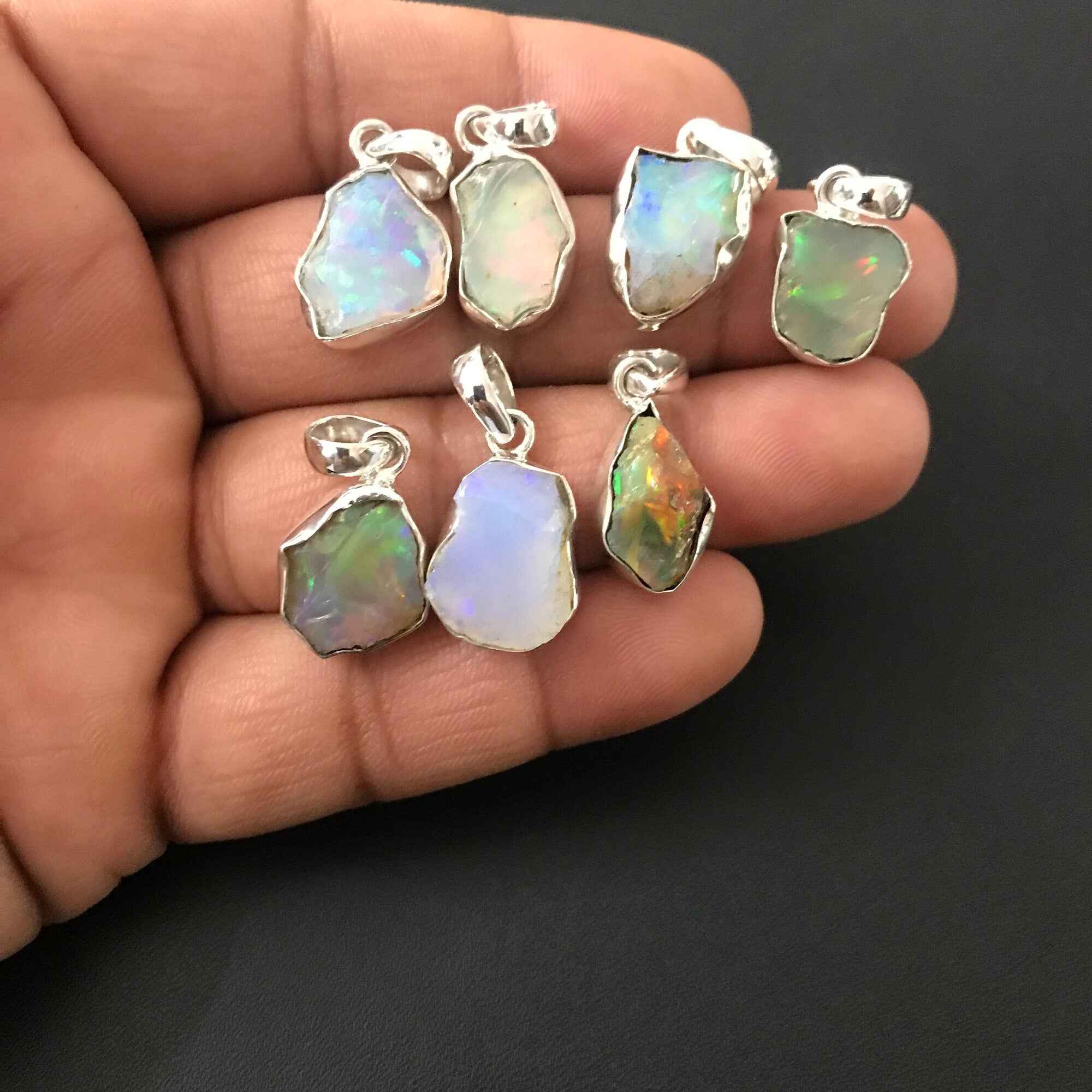 Raw Ethiopian Opal Pendant in 925 Sterling Silver
