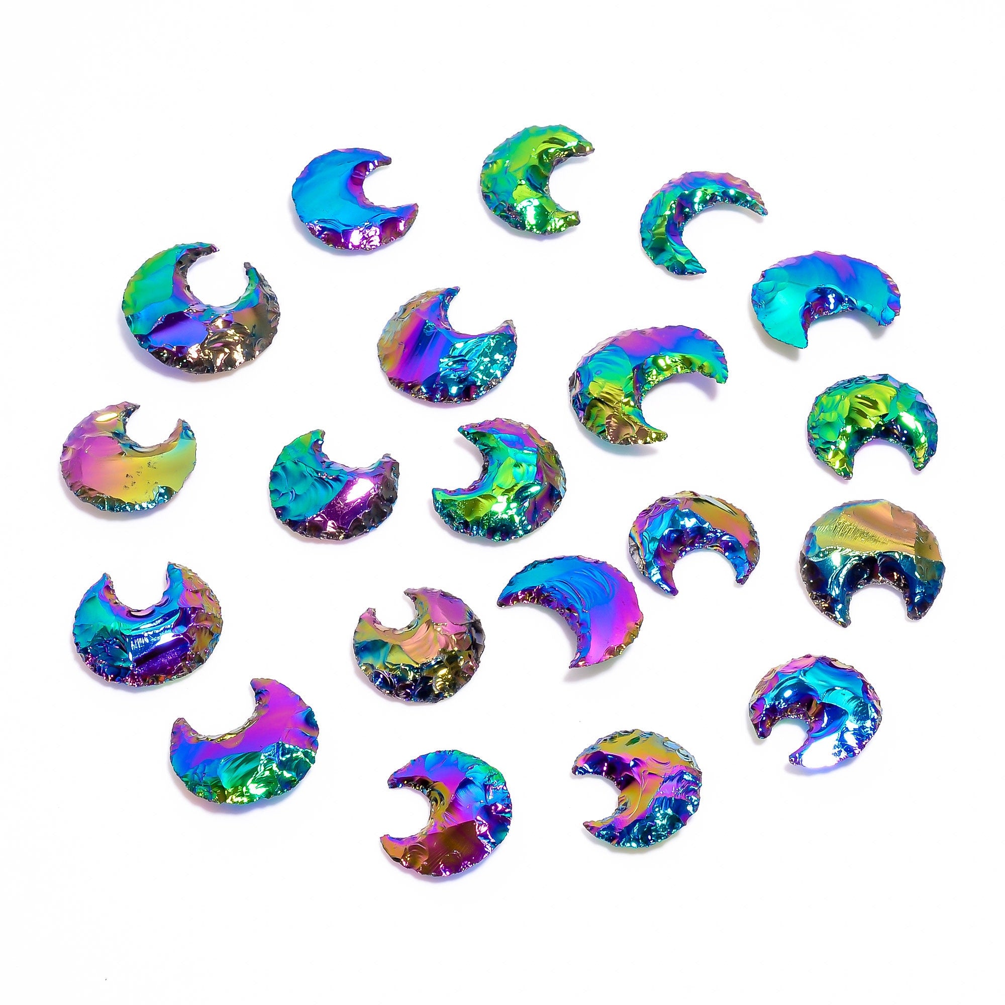 Angel Aura Quartz Moon Cabochon, Platinum Coated, AAA Quality, 25-30mm - image 2