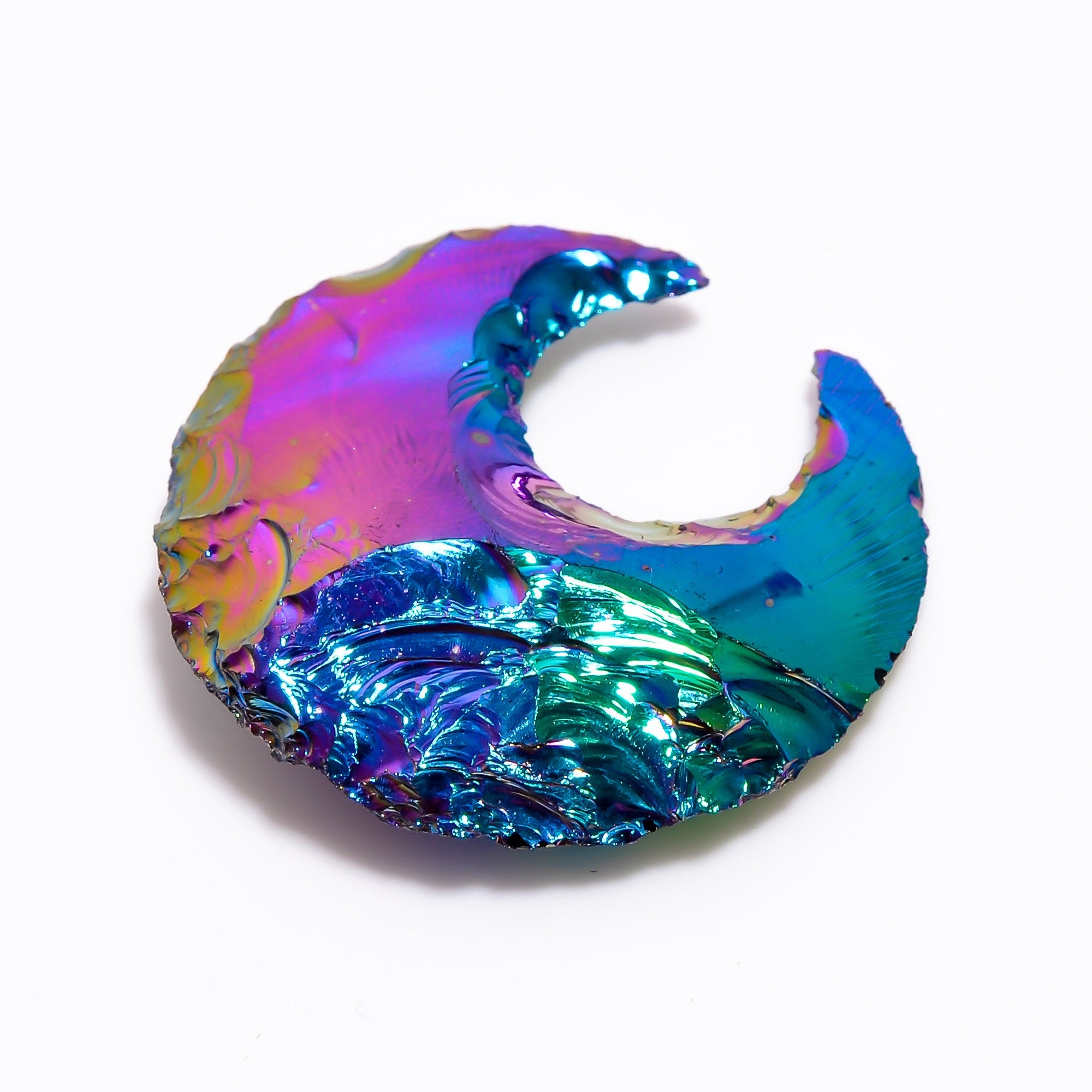 Angel Aura Quartz Moon Cabochon, Platinum Coated, AAA Quality, 25-30mm - image 3