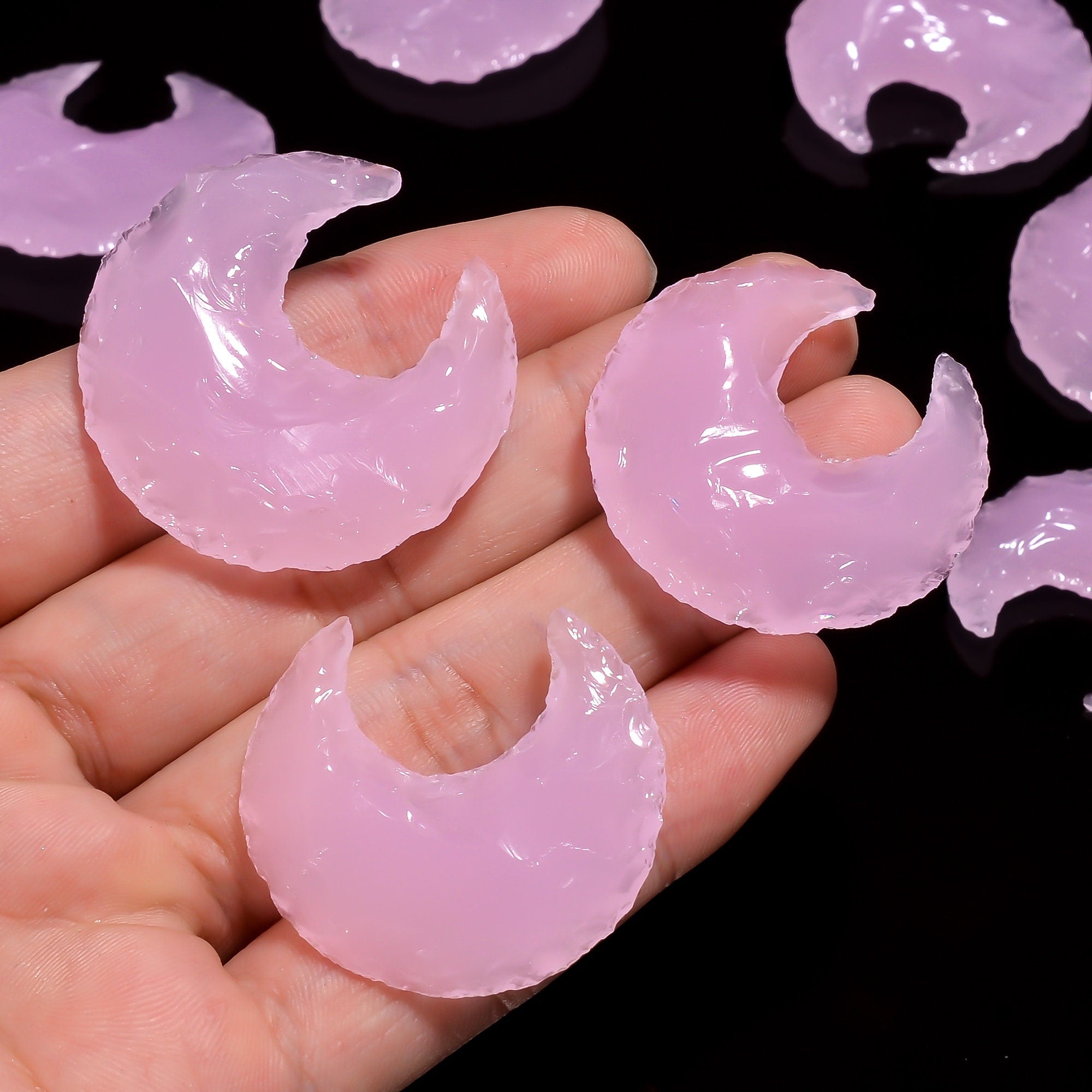 Angel Aura Quartz Moon Shape, Pink Opalite Crystals, Opalite Gemstone.