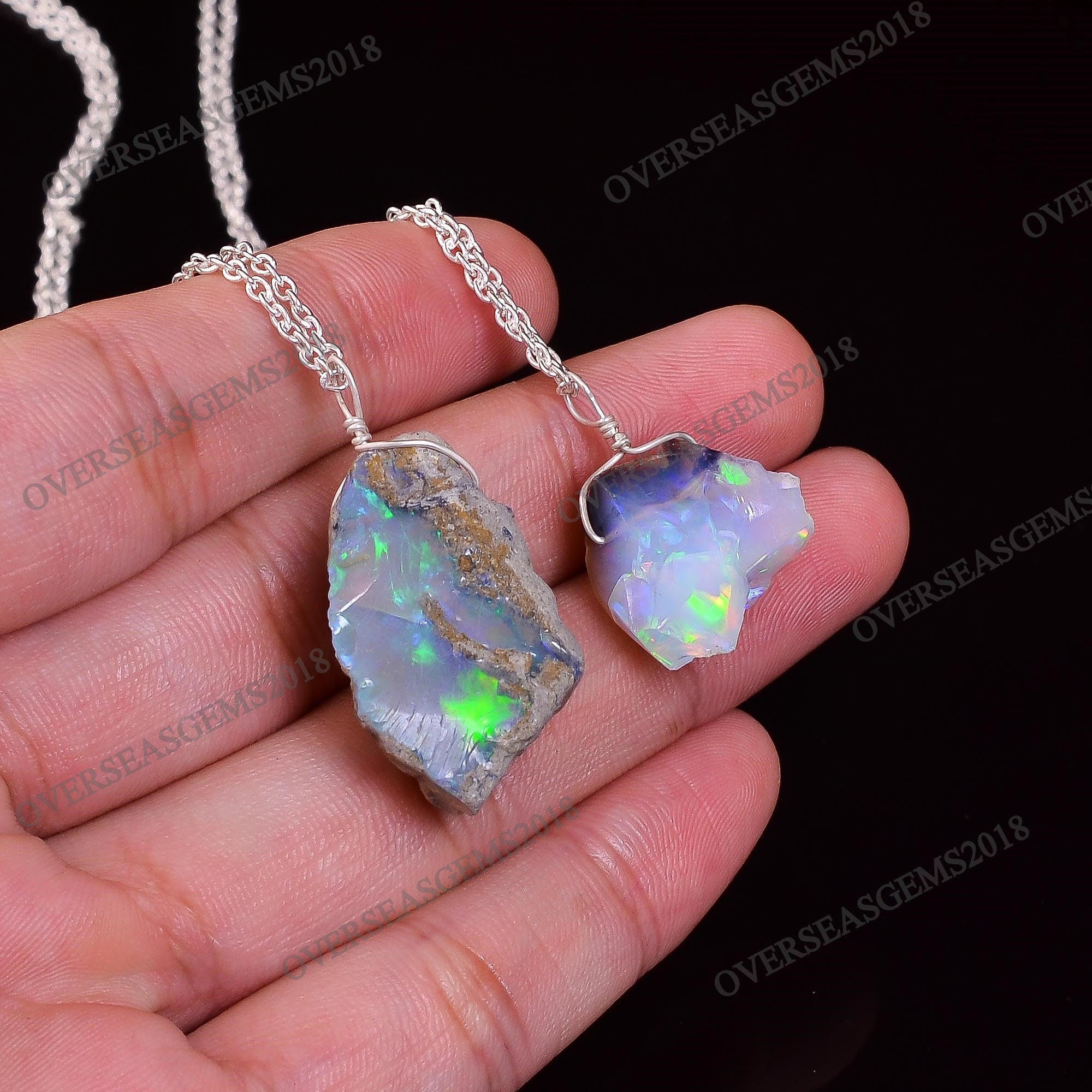 Raw Ethiopian Opal Pendant, Silver Plated, Handmade Birthstone - image 5