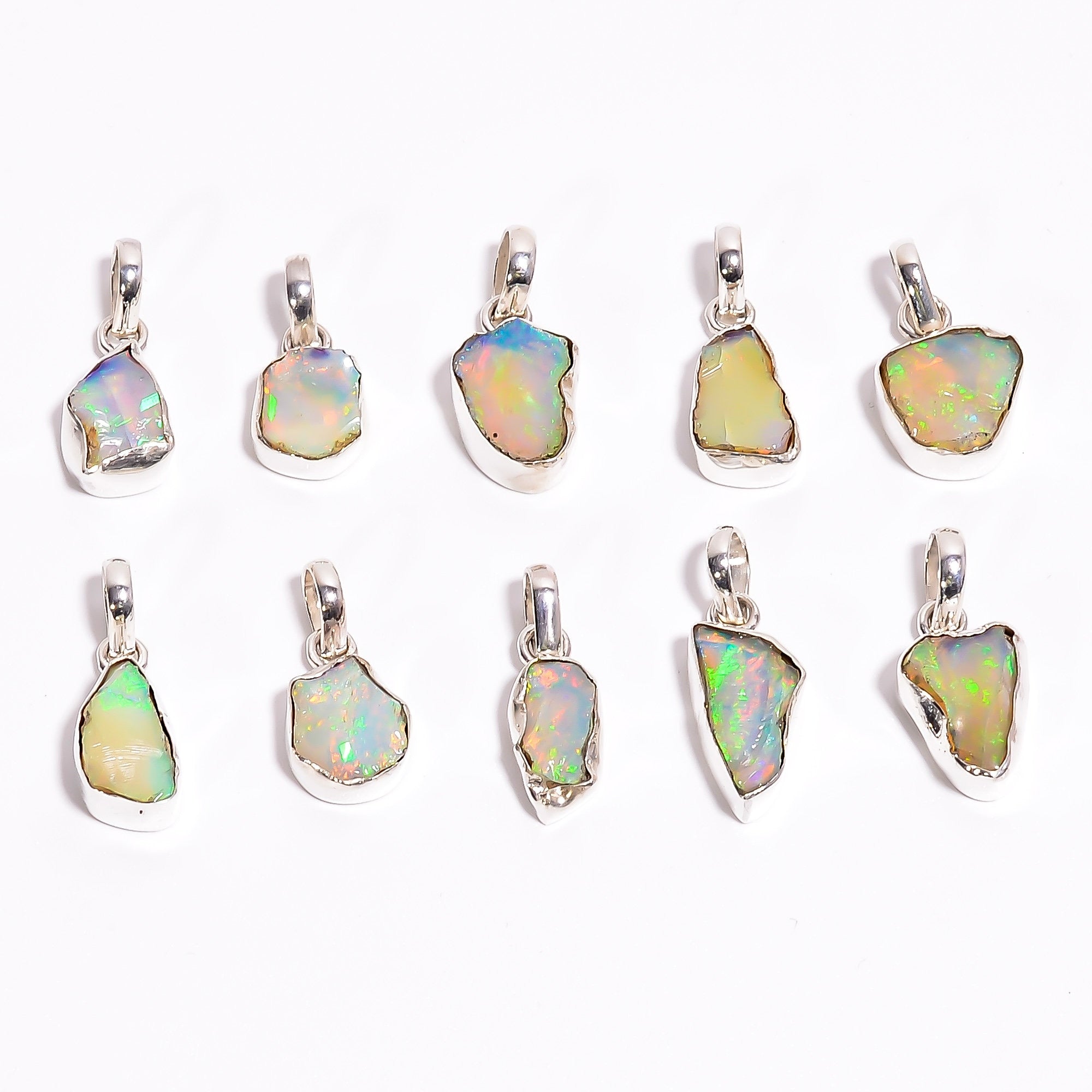 Raw Ethiopian Opal Silver Pendant in Natural Rough Texture