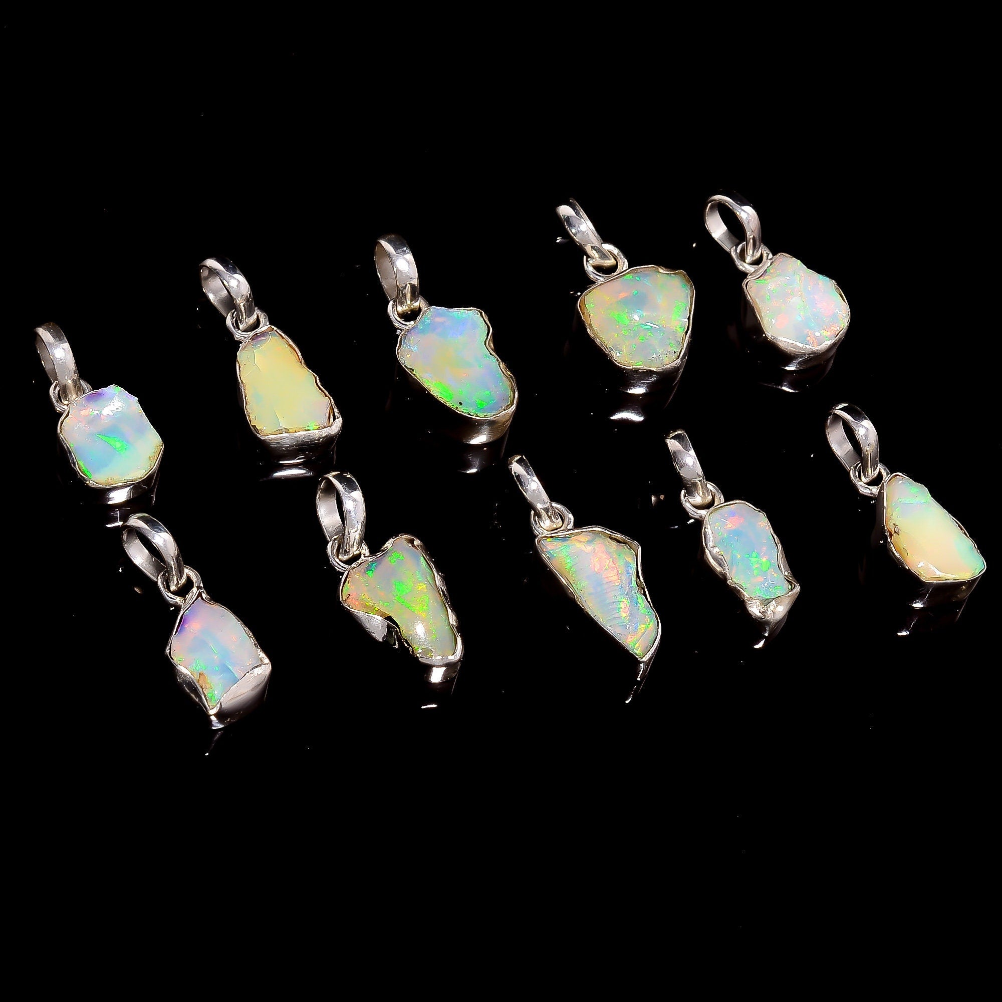 Raw Ethiopian Opal Silver Pendant Jewelry in Natural Opal Tones