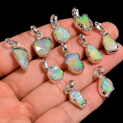 AA+ Raw Ethiopian Opal Silver Pendant with Natural Opal Tones (Approx. 10 mm to 18 mm size)