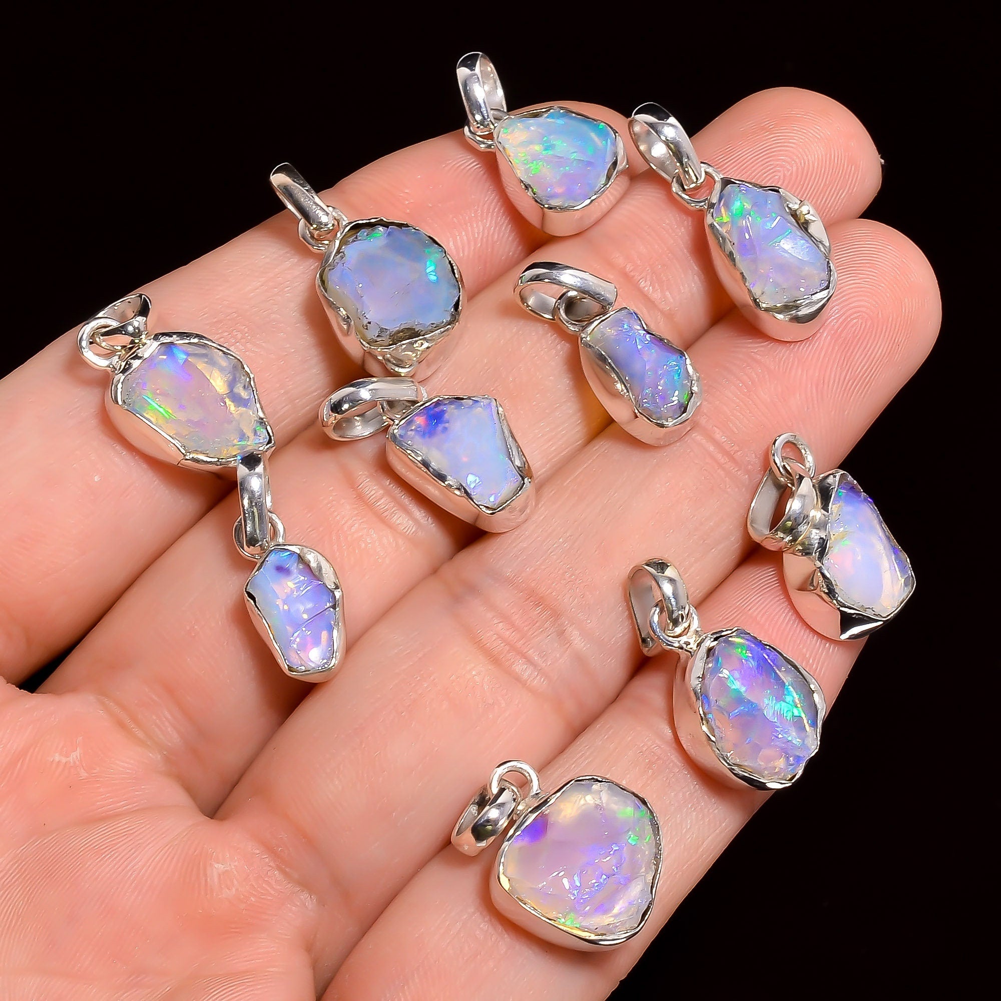 Raw Ethiopian Opal Pendant, Silver Plated
