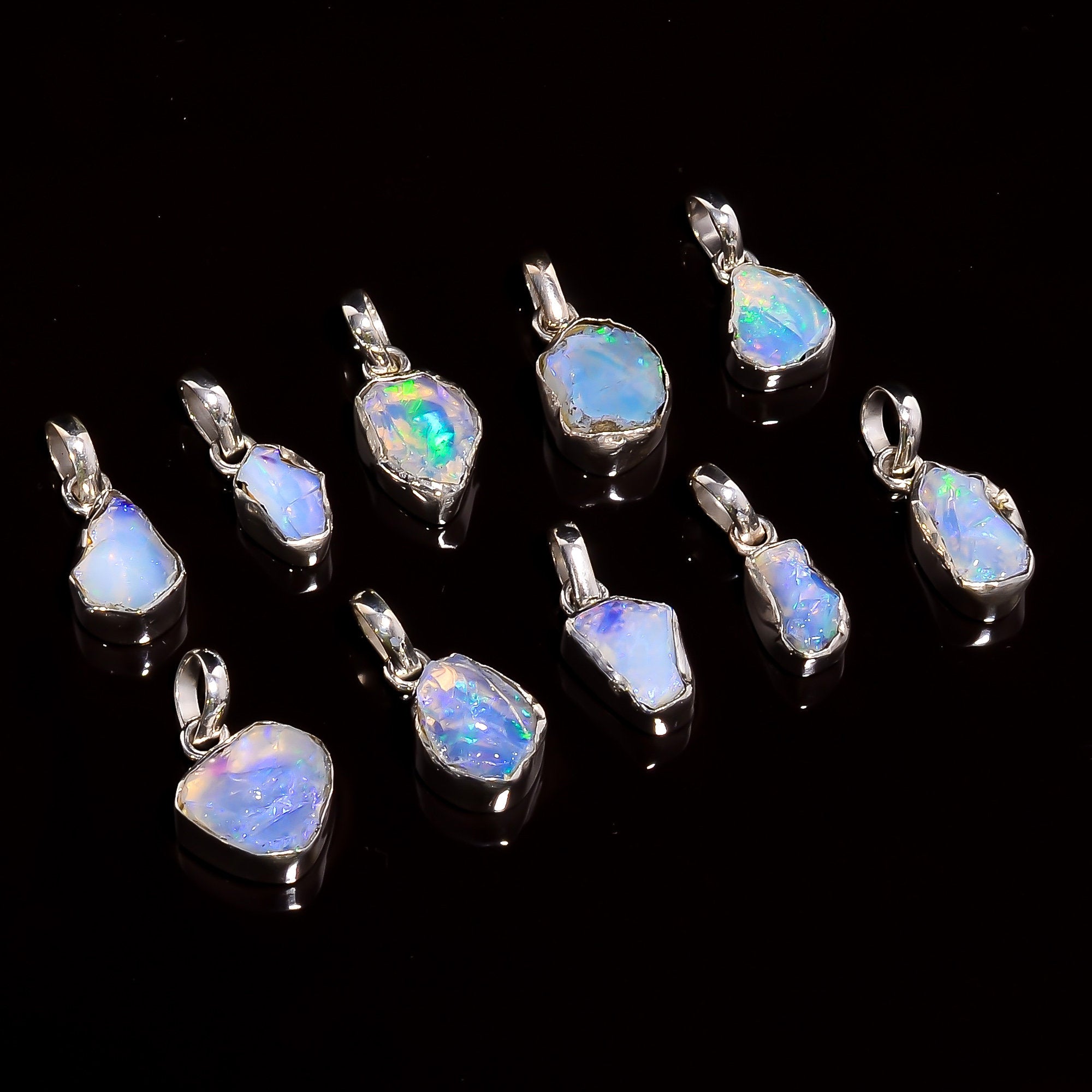 AA+ Raw Ethiopian Opal Pendant, 925 Silver Plated Pendant