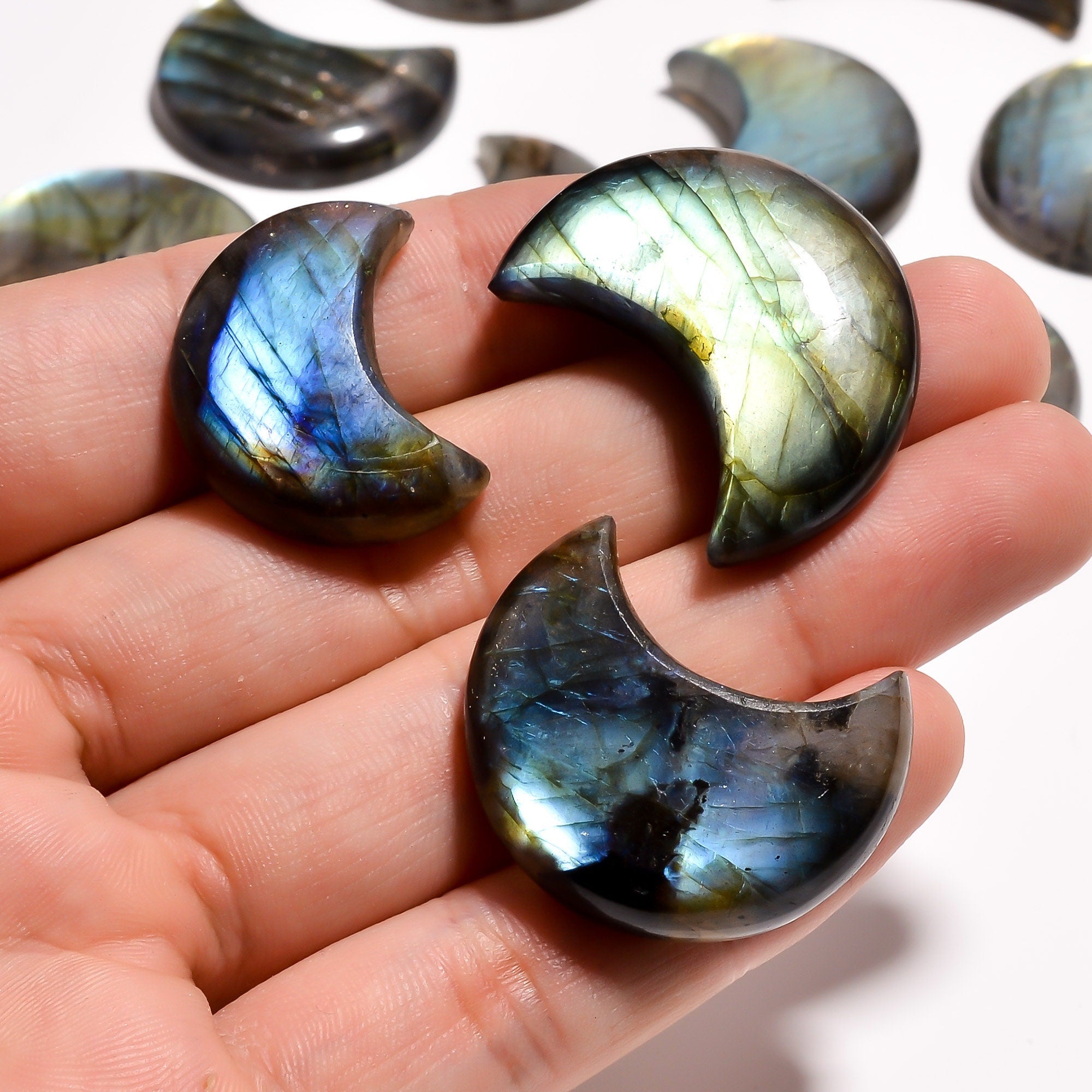 Labradorite Moon Cabochon, Natural Gemstone, Jewelry Making (20-30mm)