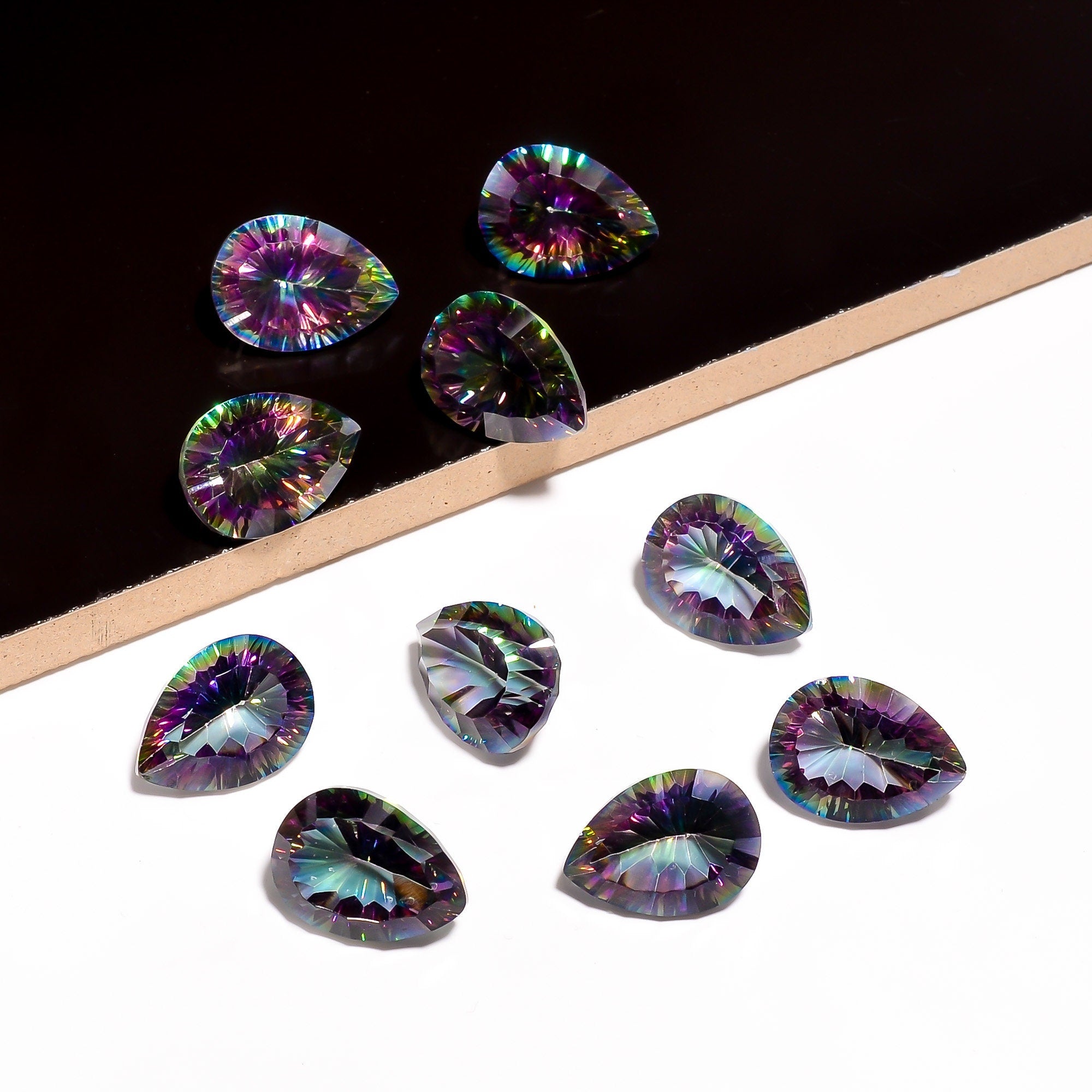 Pear Mystic Quartz Gemstone: Faceted Jewelry Making Supply (18X13 mm, 16X12 mm) - image 2