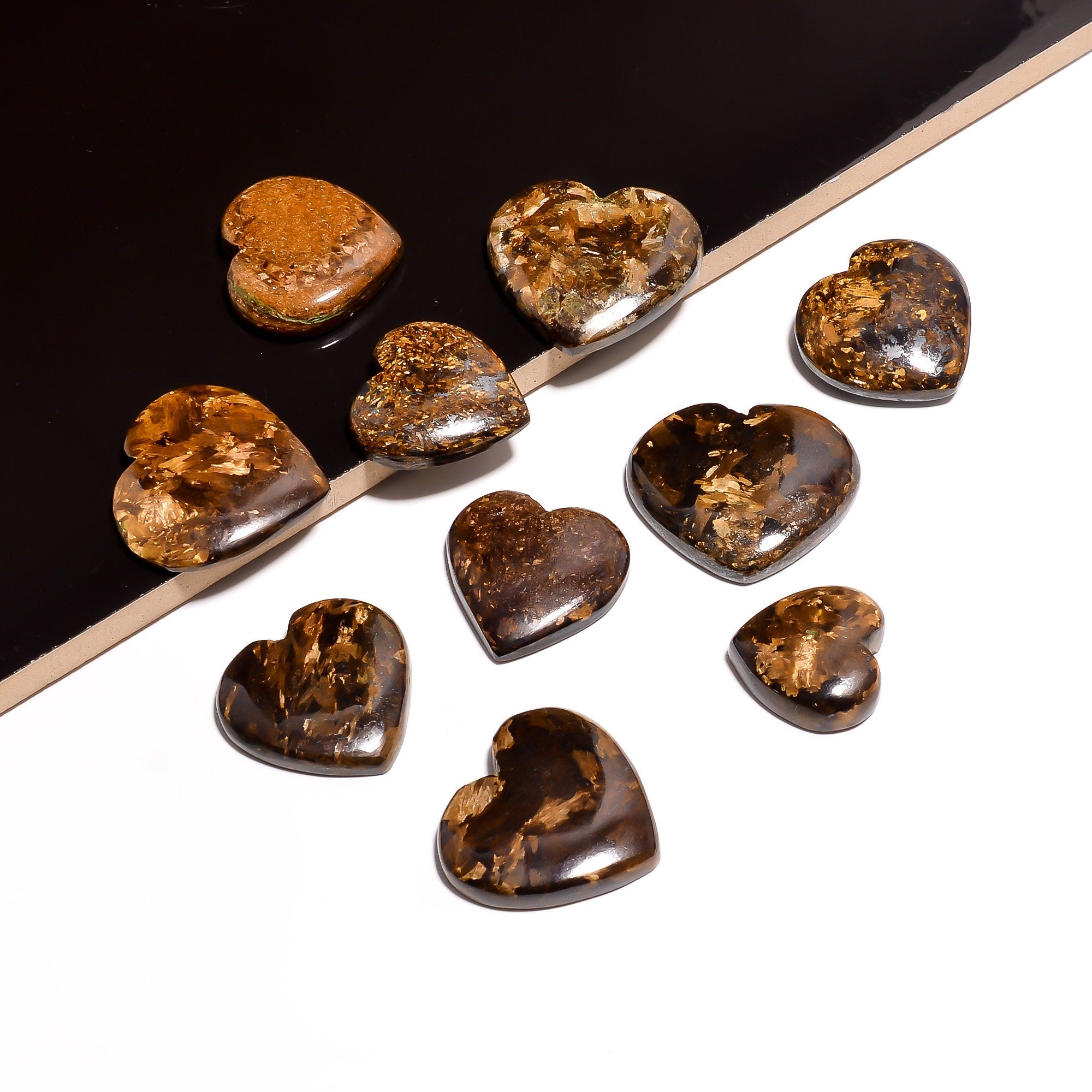 Bronzite Heart Cabochon, Natural Gemstone for Jewelry Making