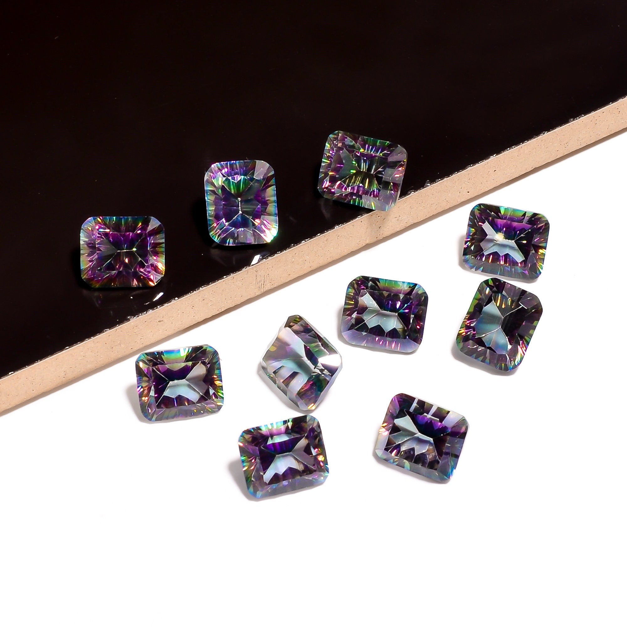 Faceted Mystic Quartz Gemstone, Emerald Cut, Jewelry Making (12x10 mm) - image 2