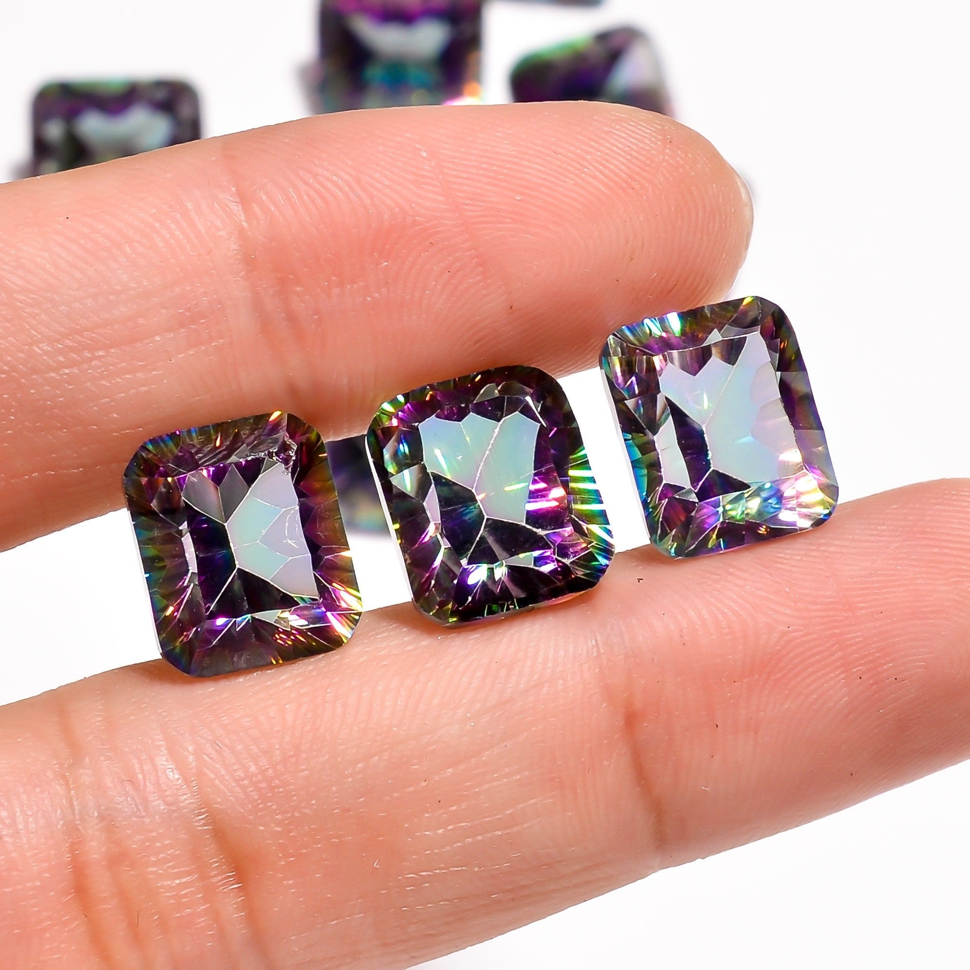 Faceted Mystic Quartz Gemstone, Emerald Cut, Jewelry Making (12x10 mm)