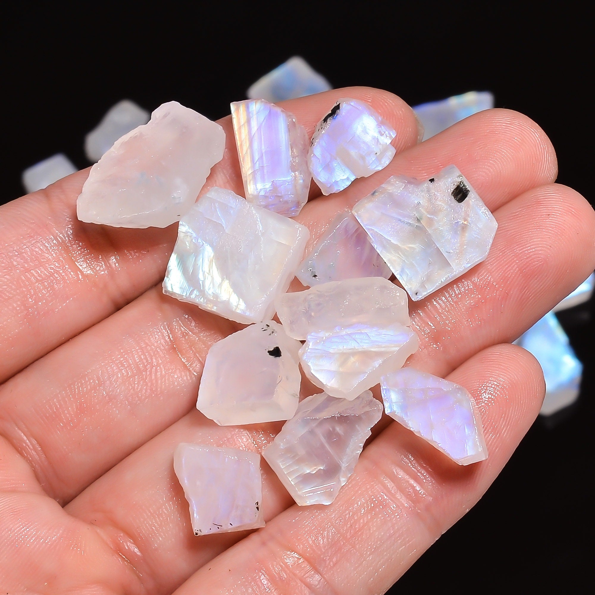 100 Cts AAA Rainbow Moonstone Rough Lot, Blue Fire Crystals - image 8