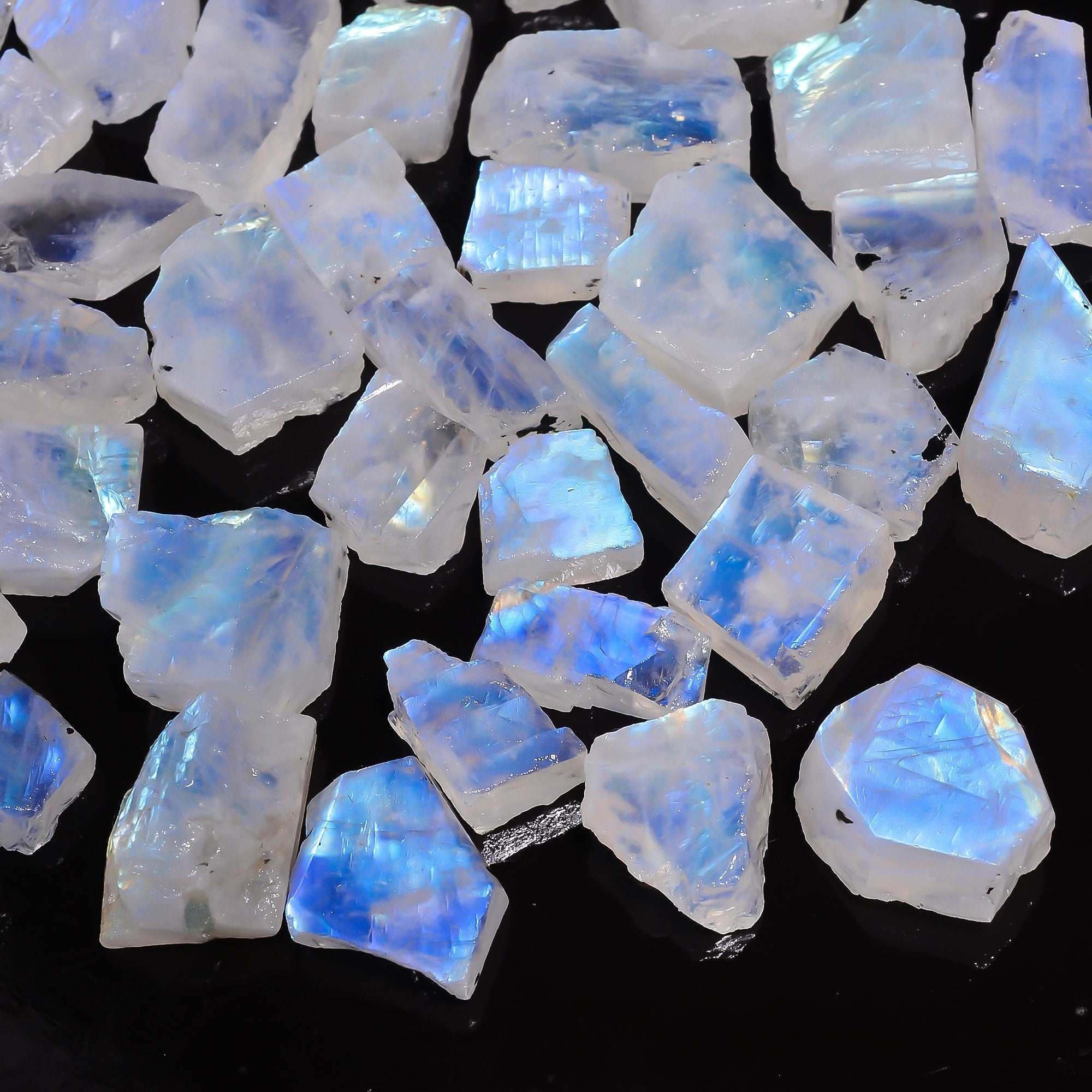 100 Cts AAA Rainbow Moonstone Rough Lot, Blue Fire Crystals - image 2