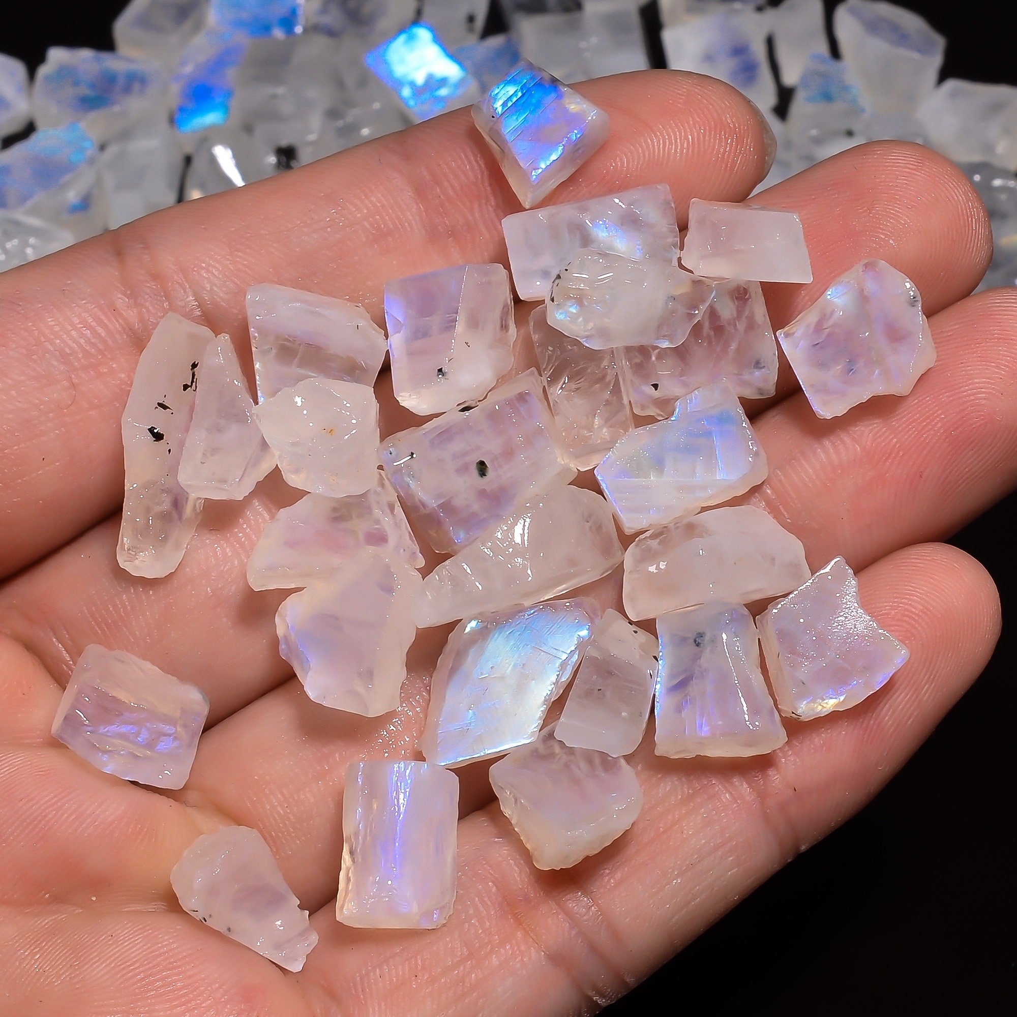100 Cts AAA Rainbow Moonstone Rough Lot, Blue Fire Crystals - image 7