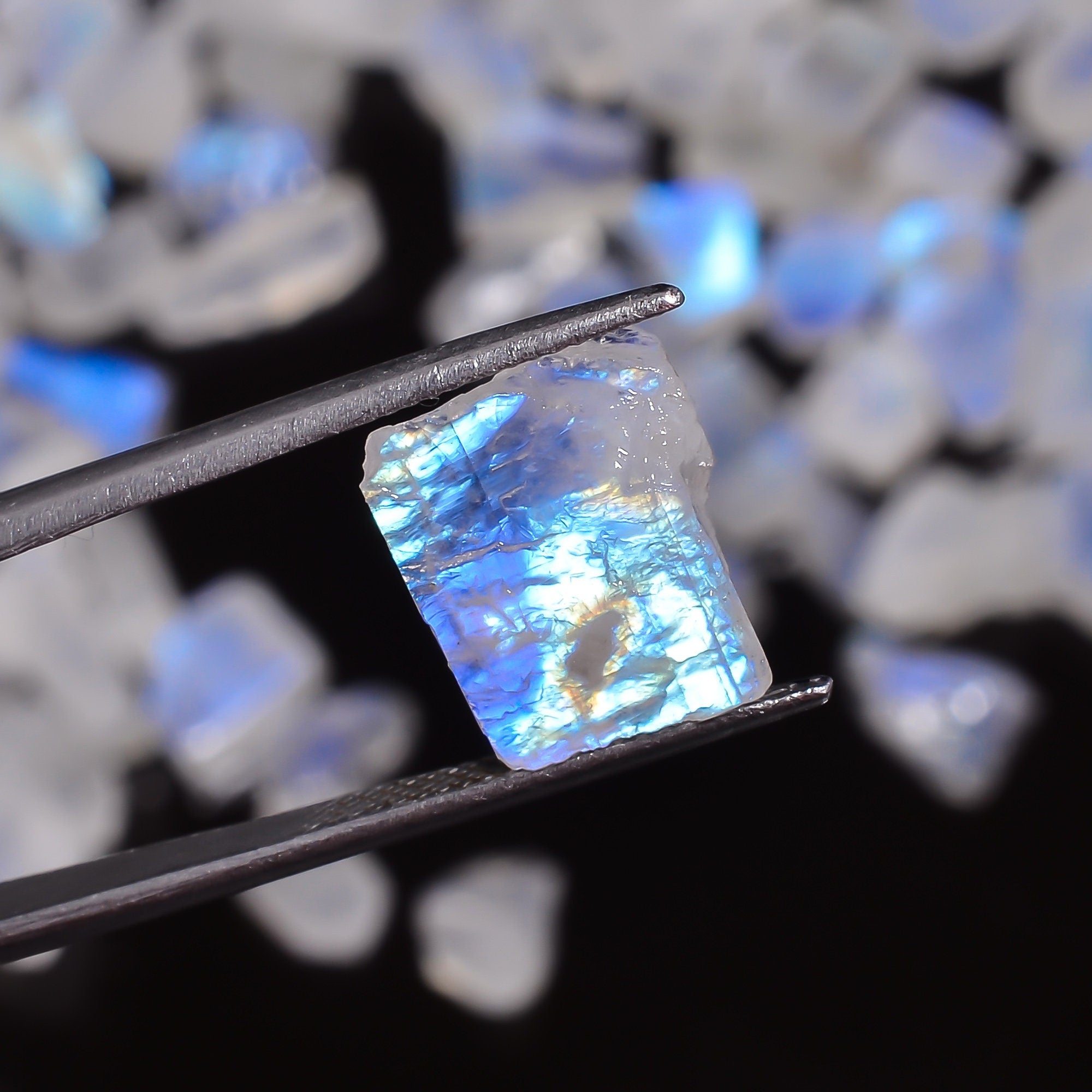 100 Cts AAA Rainbow Moonstone Rough Lot, Blue Fire Crystals - image 3