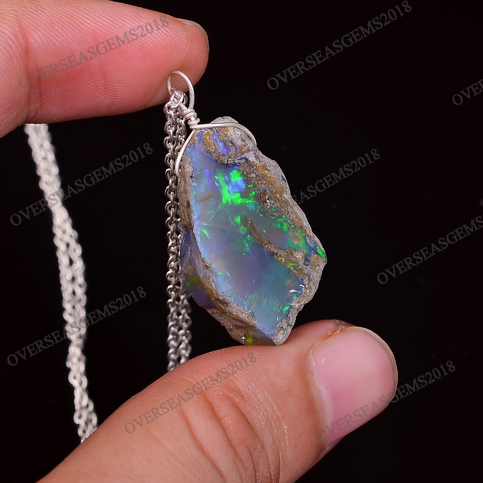 Raw Ethiopian Opal Pendant, Silver Plated