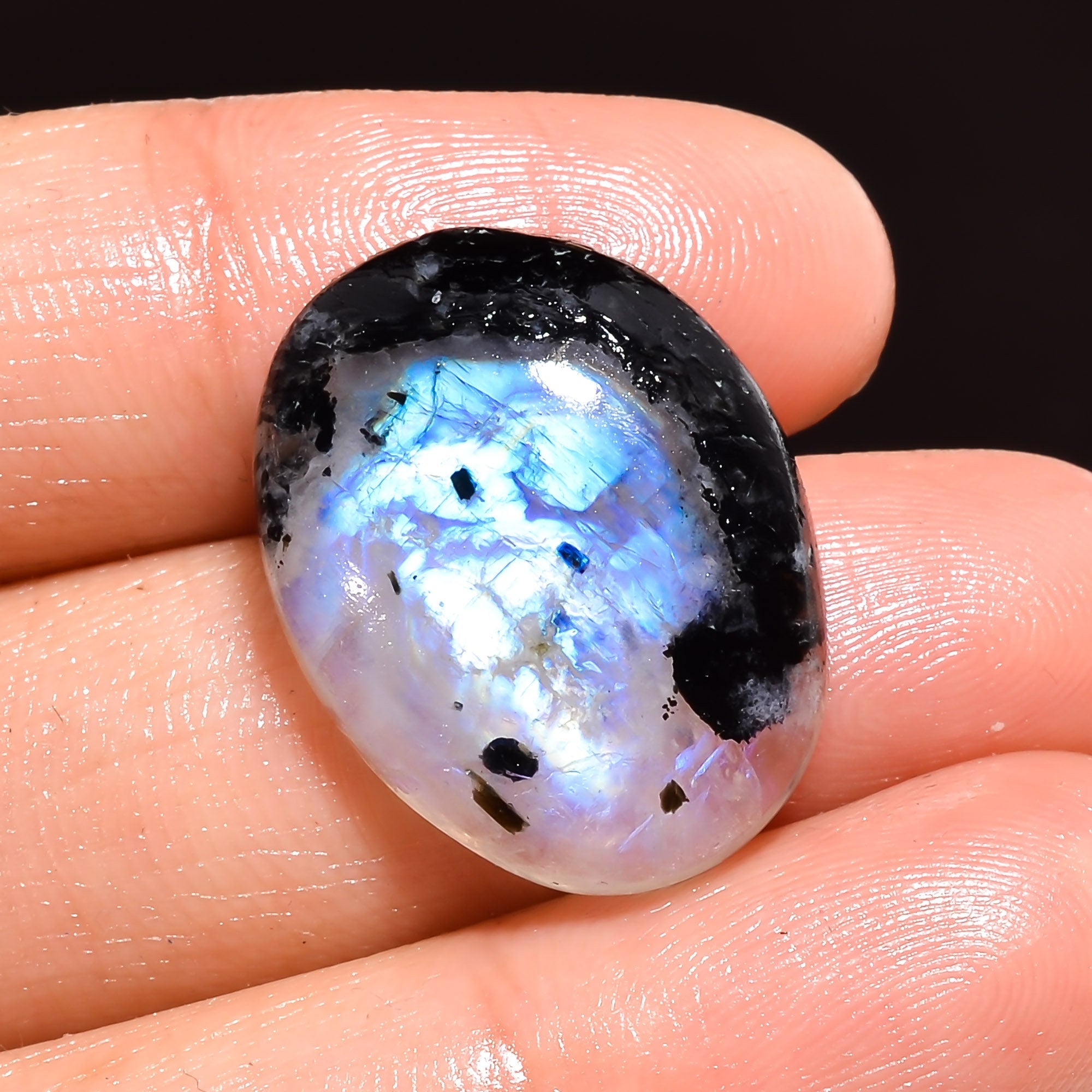Natural Tourmalited Moonstone Cabochon, Loose Gemstone, Jewelry Making