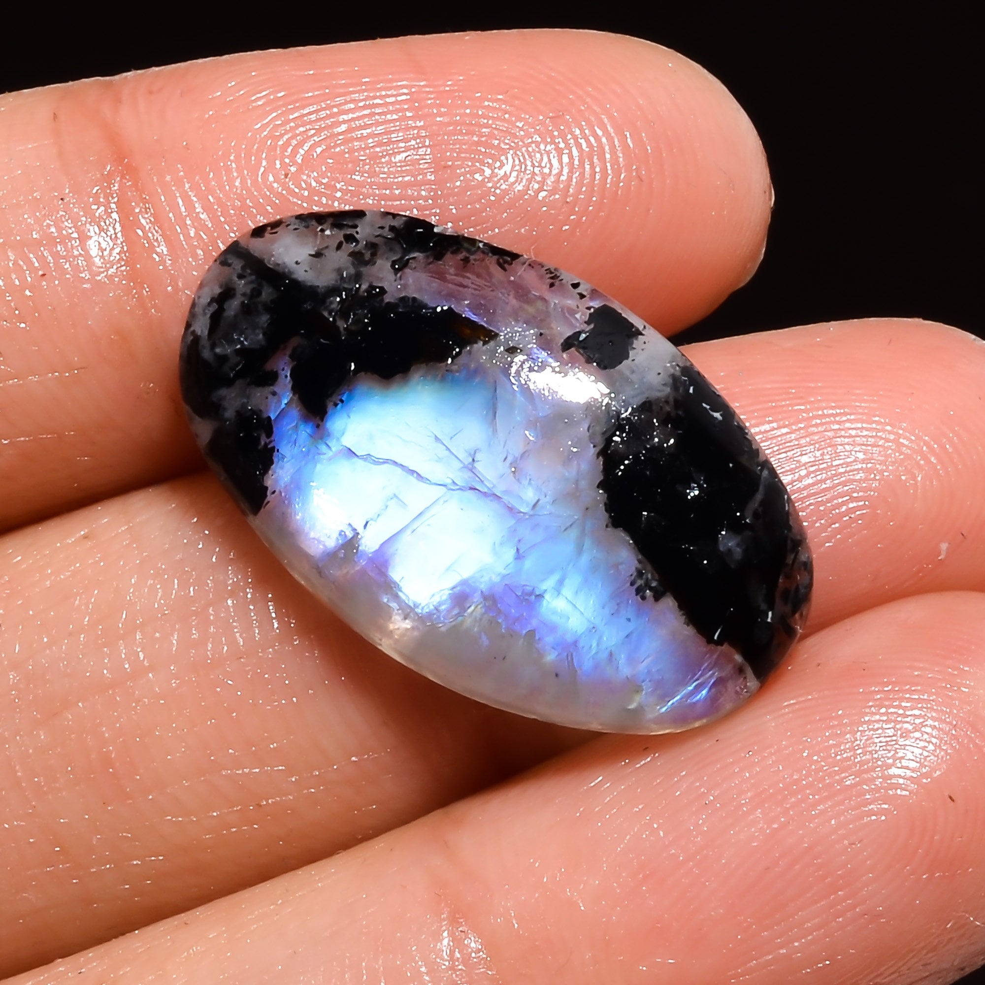 Natural Tourmalited Moonstone Cabochon, Loose Gemstone, Jewelry Making - image 3