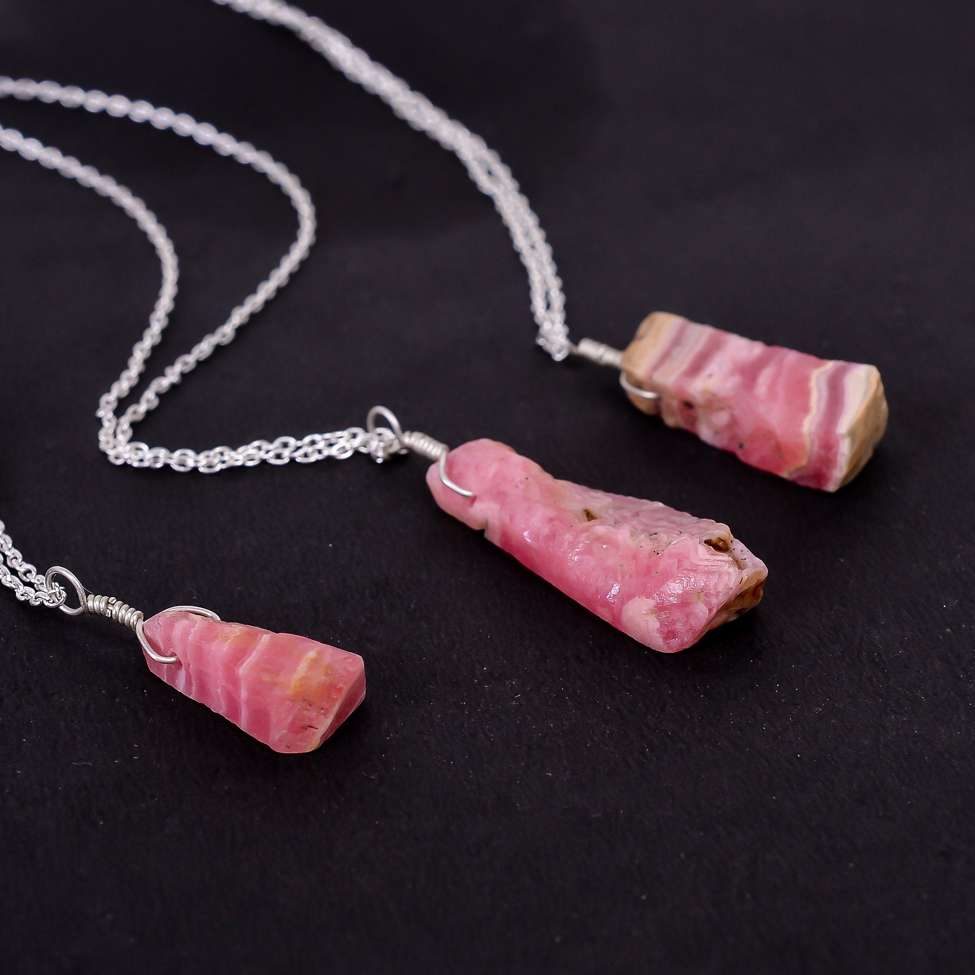 Pink Rhodochrosite Pendant with Silver Plated Brass
