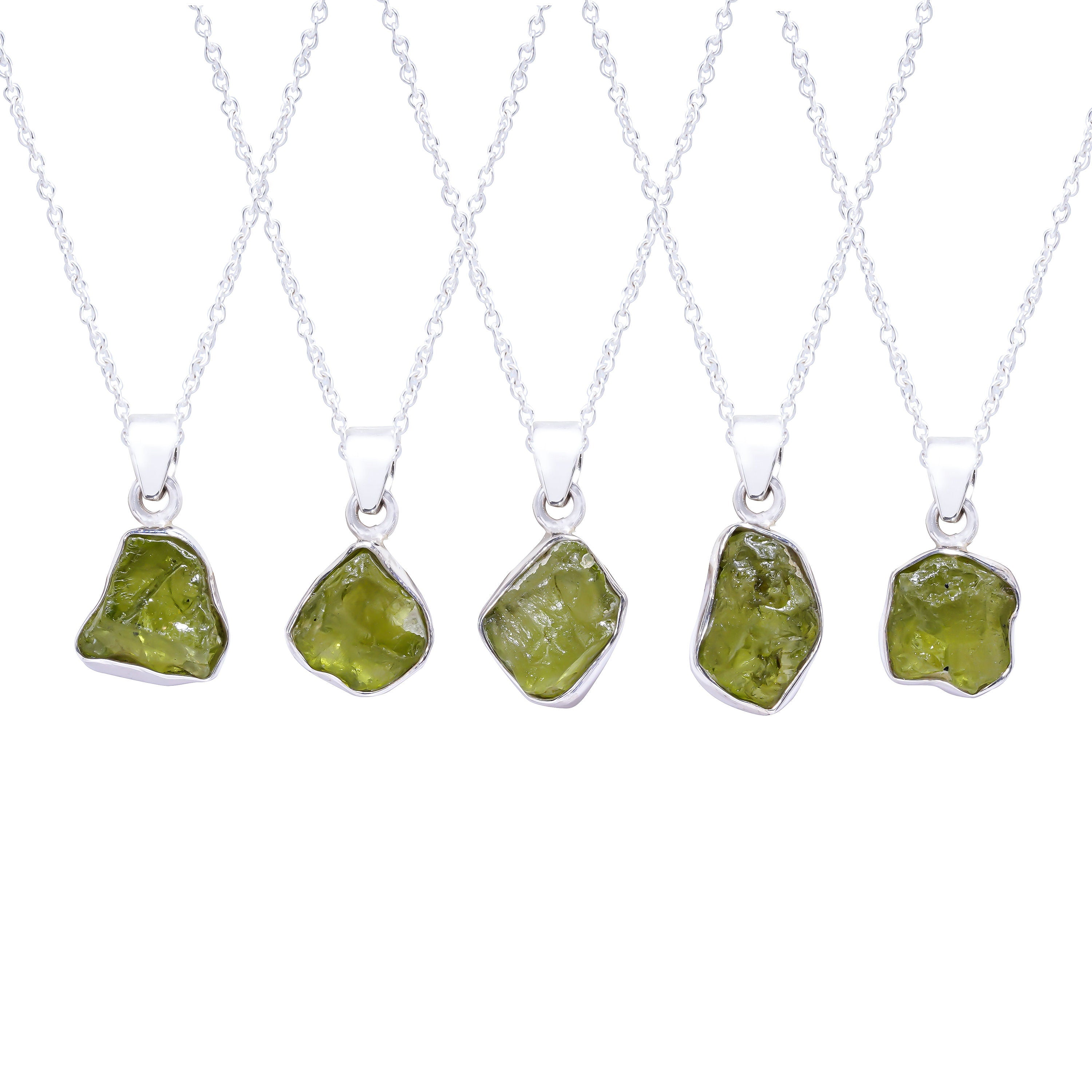 Raw Peridot Bezel Pendant Necklace, Approx. 7 mm to 12 mm size