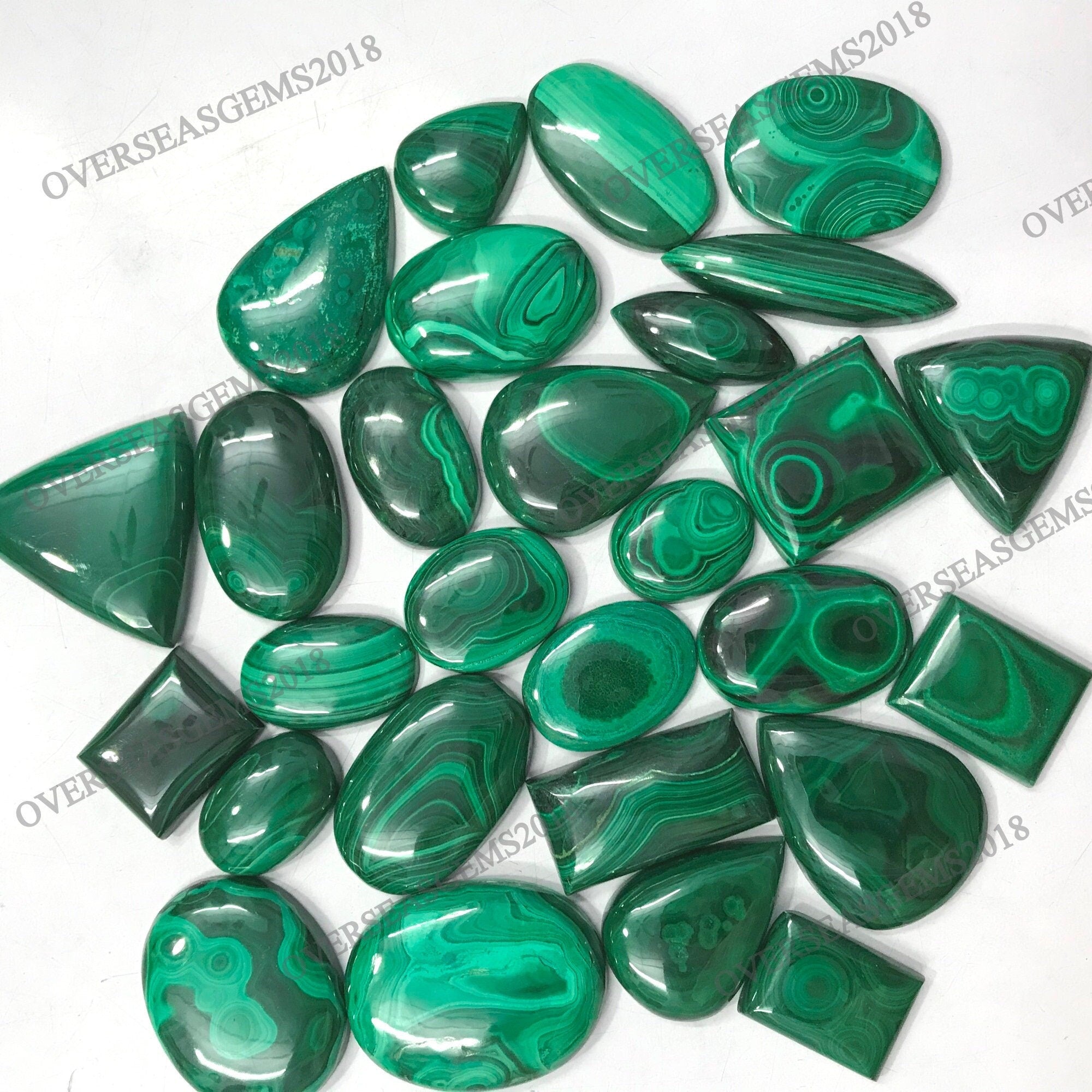 AAA Green Malachite Cabochon Lot, Mix Shape Loose Gemstones