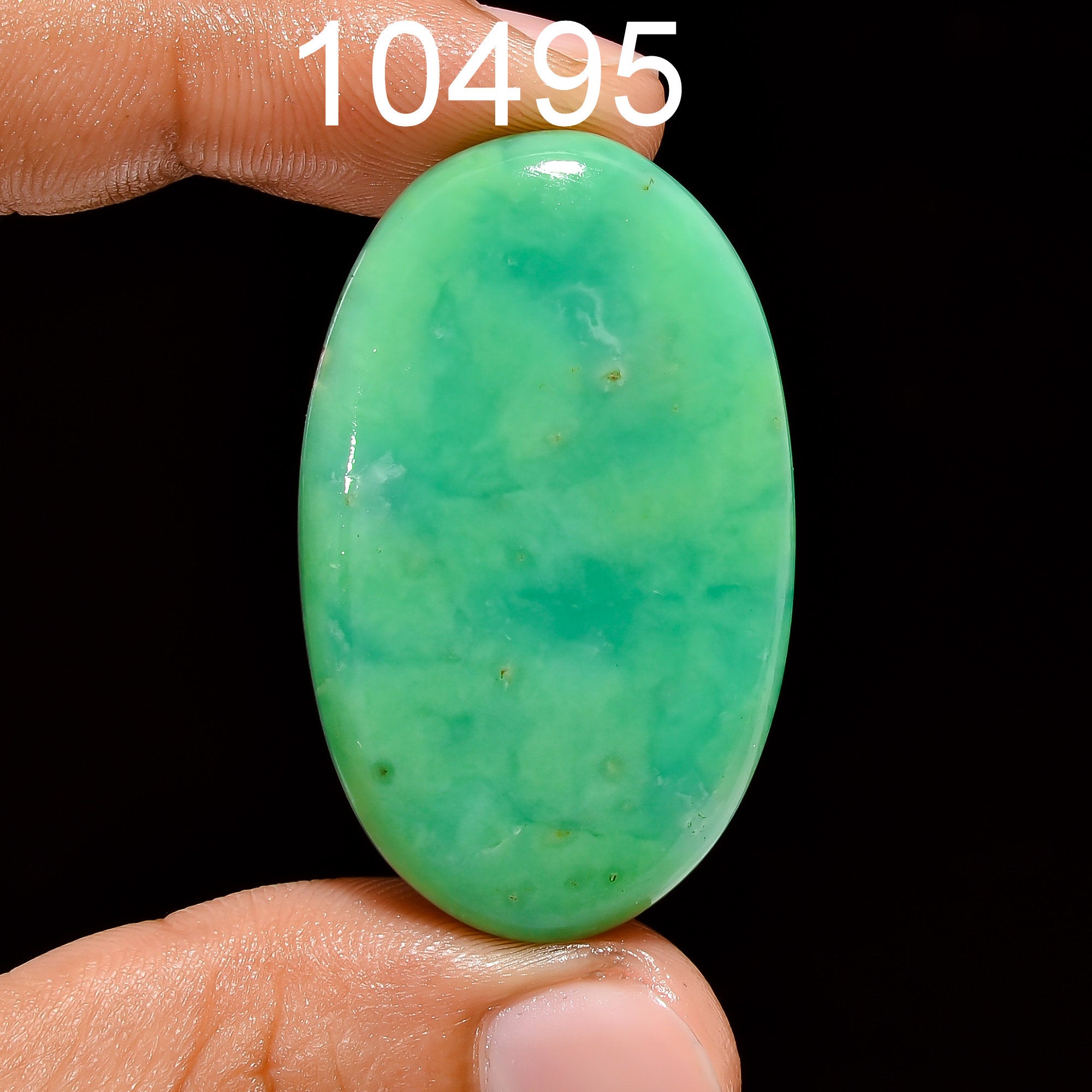 Natural Green Chrysoprase Cabochon, Handmade Oval Loose Stone - image 2