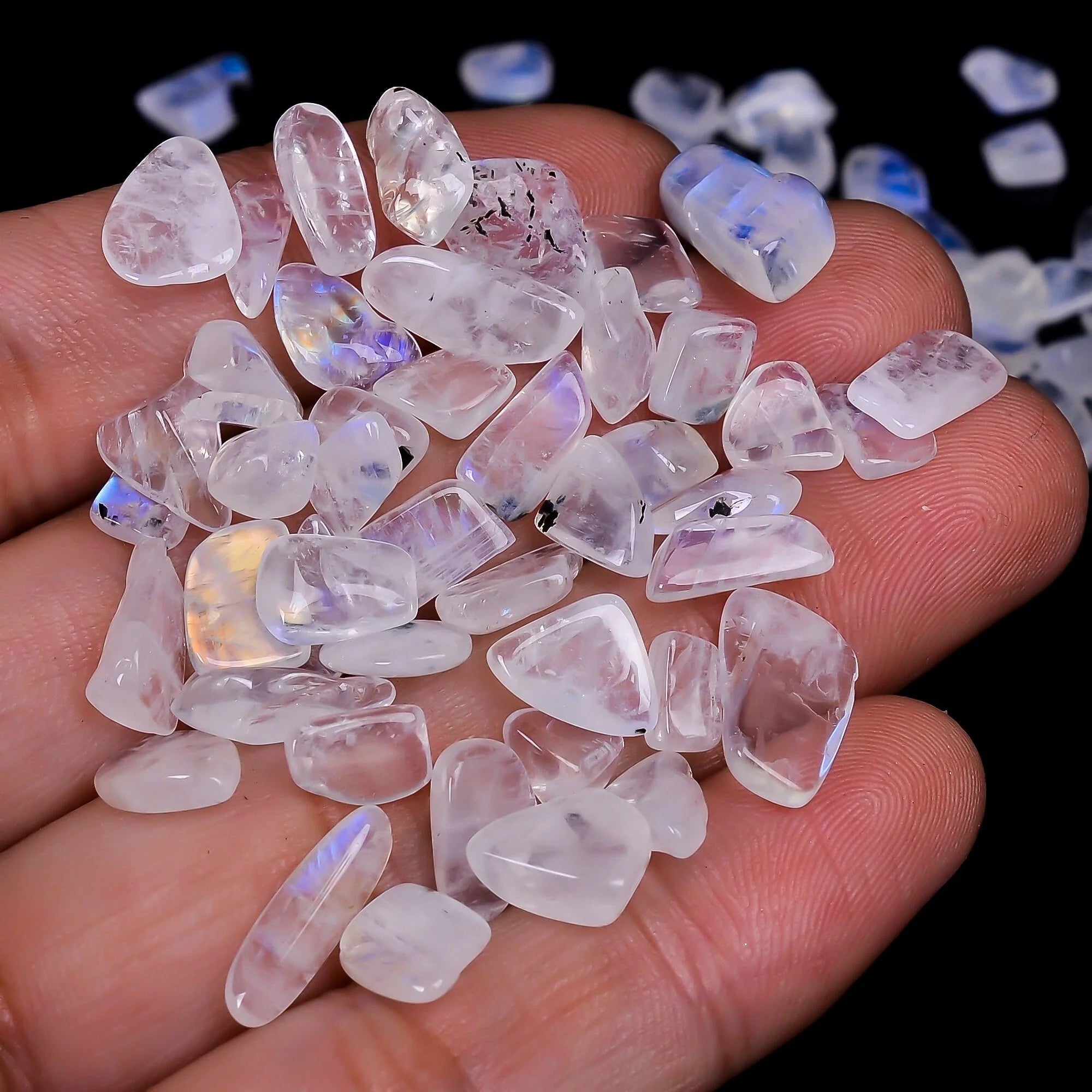 Natural Rainbow Moonstone Cabochon Wholesale Lot – AAA Blue Flash Gemstones for Jewelry Making