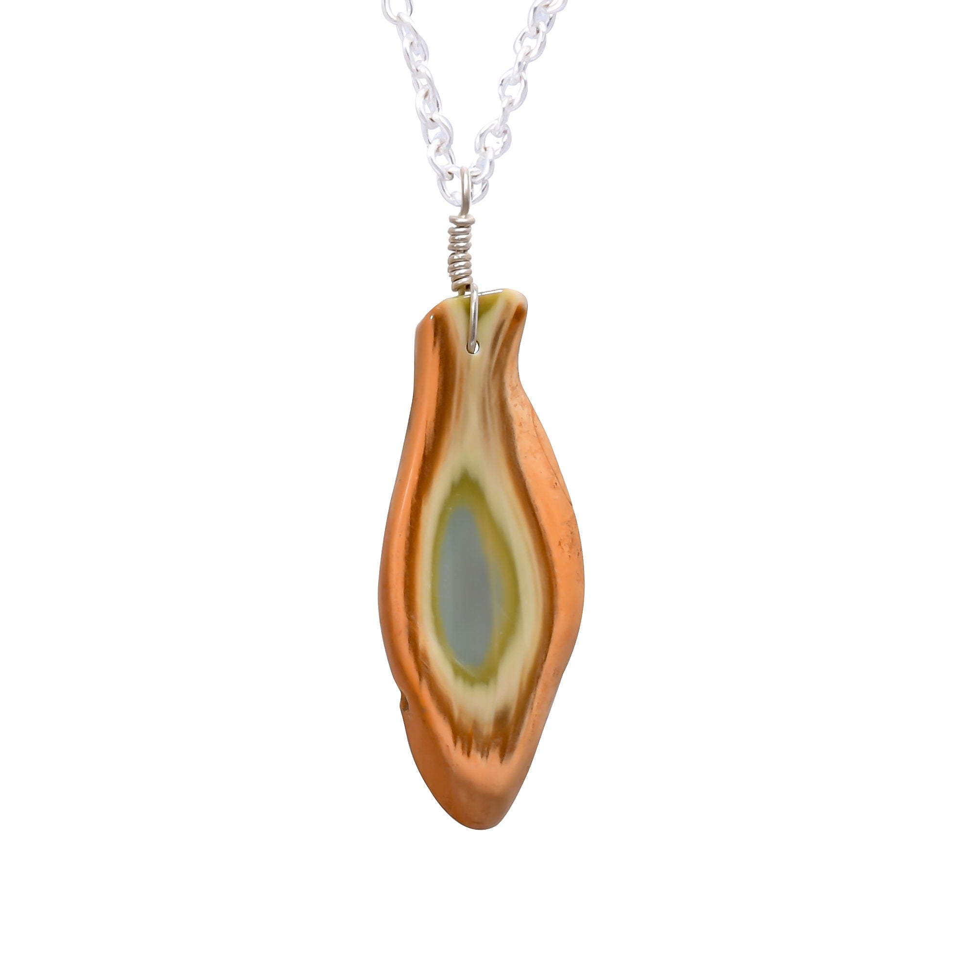 AAA Quality Imperial Jasper Slice Pendant Necklace and Silver Plated Brass