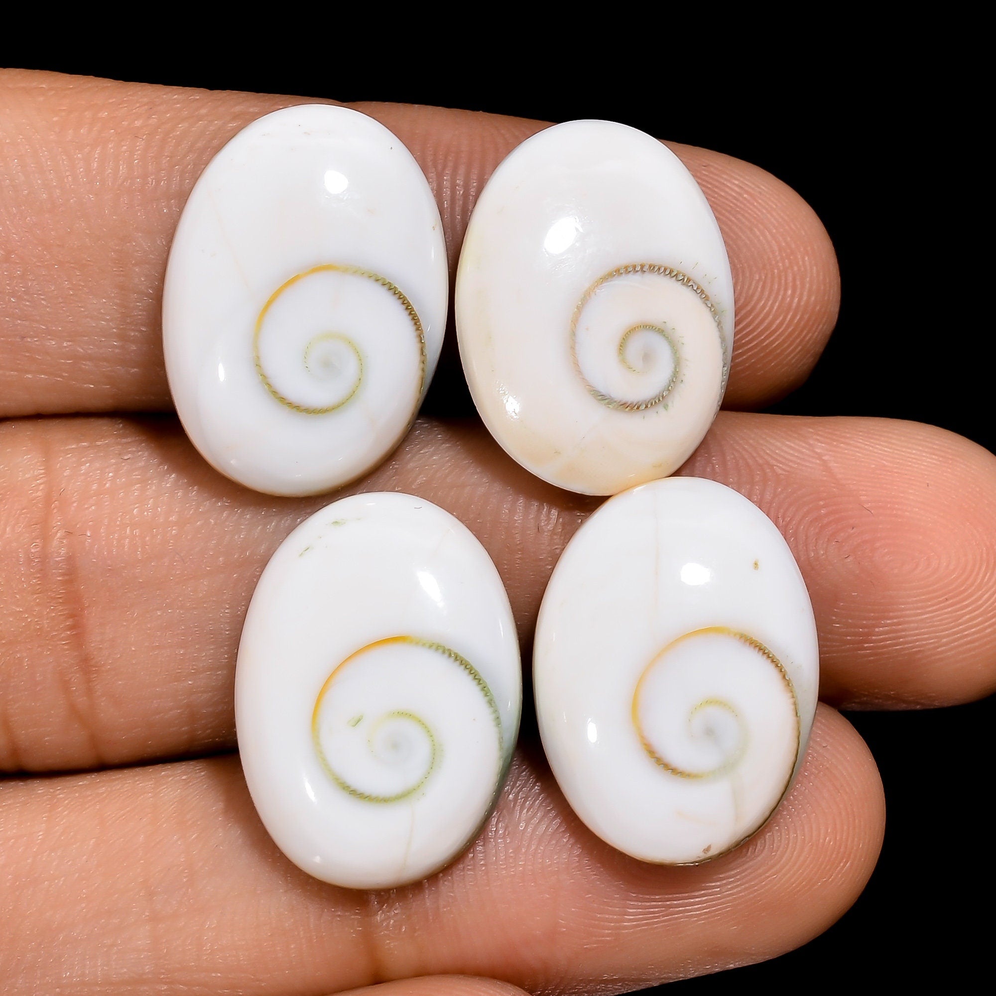 Oval Shiva Eye Shell Cabochons, Natural Gemstone, Jewelry Making (4 Pcs)