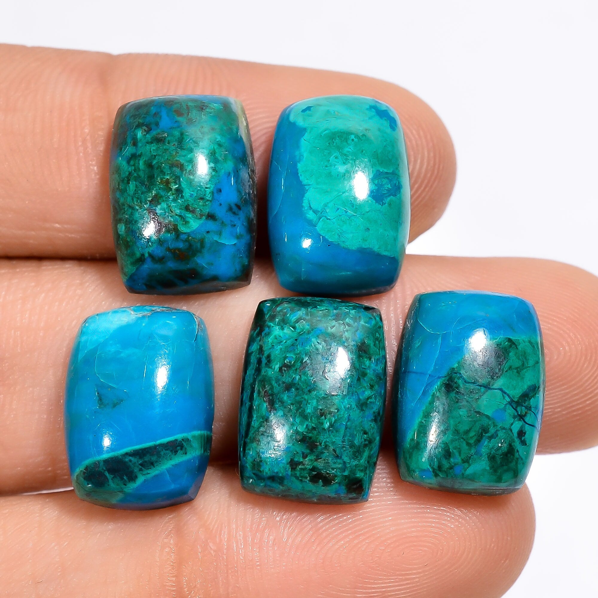 Chrysocolla Gemstone Cabochons: Radiant Cut, AAA Quality, 14x10mm, 5 Pcs