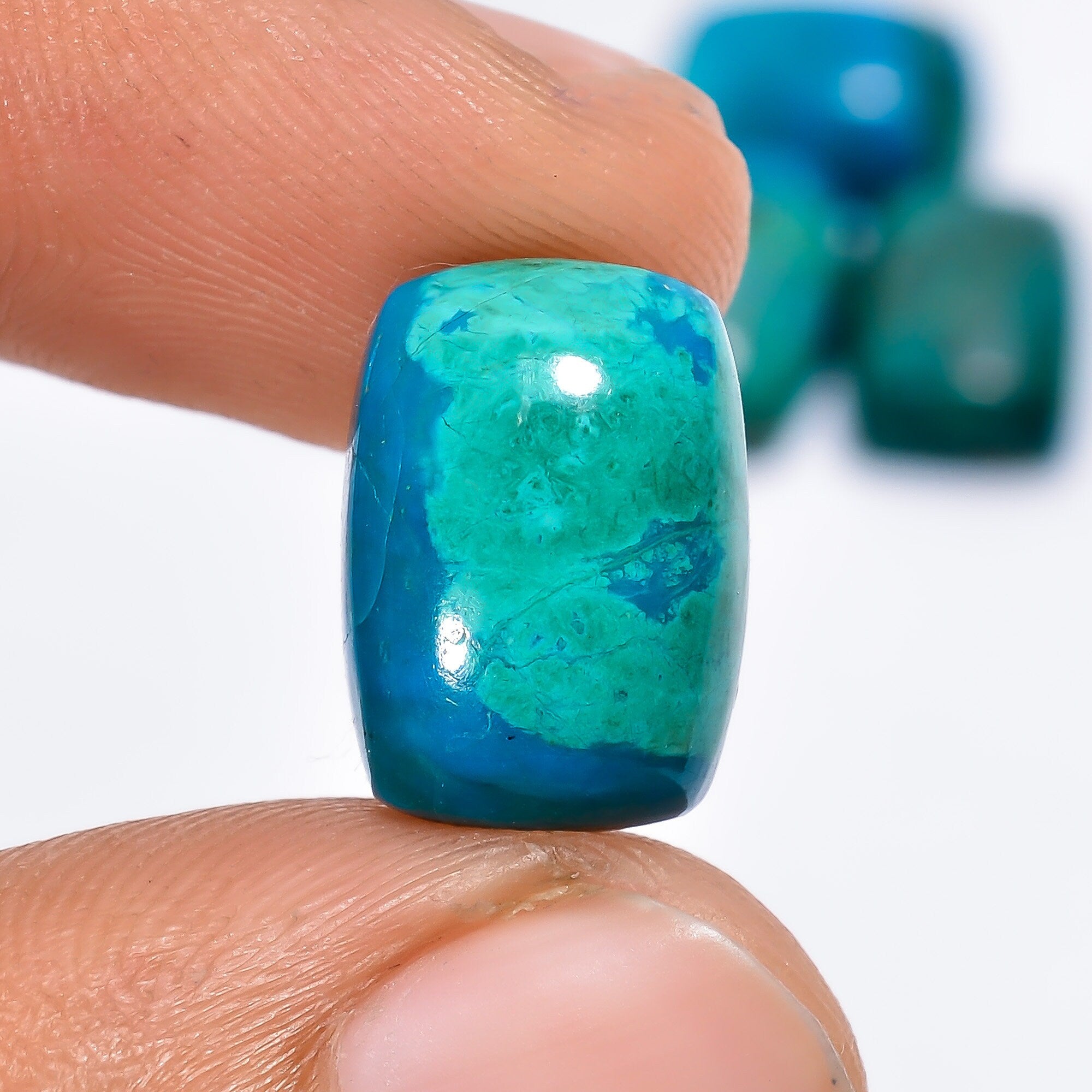 Chrysocolla Gemstone Cabochons: Radiant Cut, AAA Quality, 14x10mm, 5 Pcs - image 3