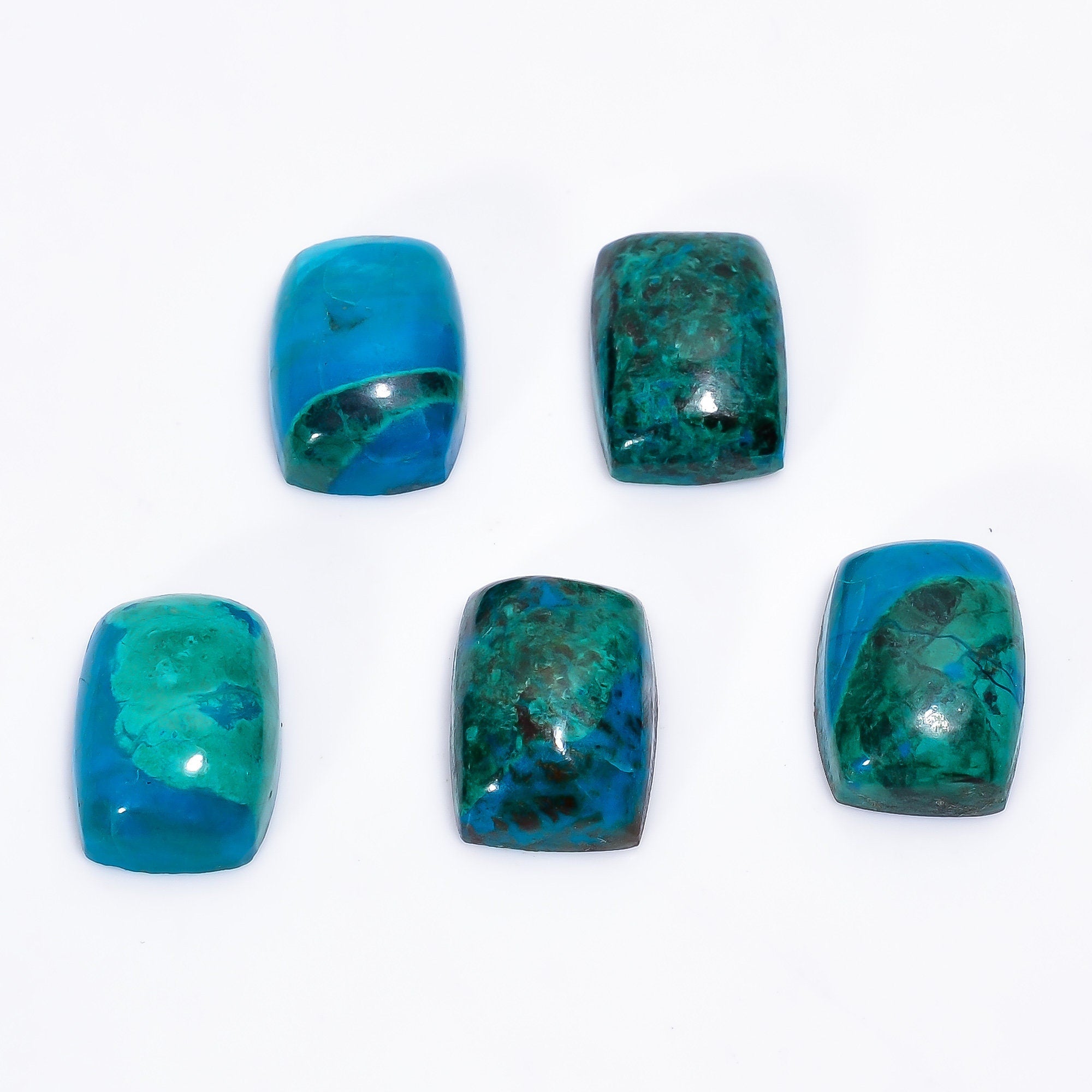 Chrysocolla Gemstone Cabochons: Radiant Cut, AAA Quality, 14x10mm, 5 Pcs - image 4