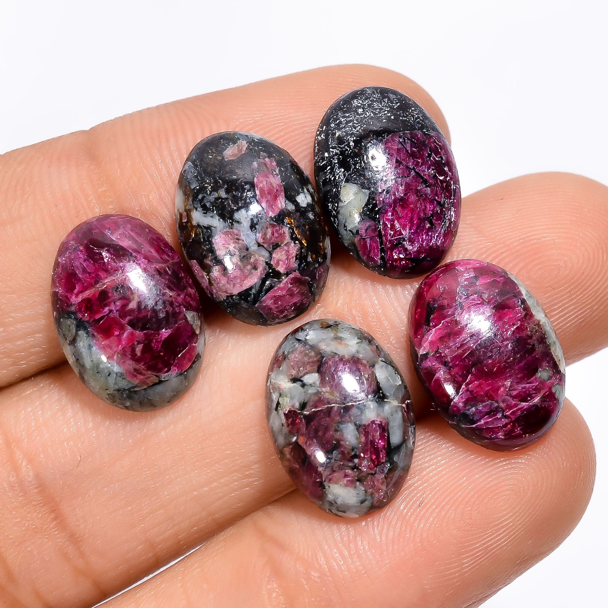 5 Pcs Natural Eudialyte Gemstone Cabochon, 14x10 mm Oval Shape. - image 2