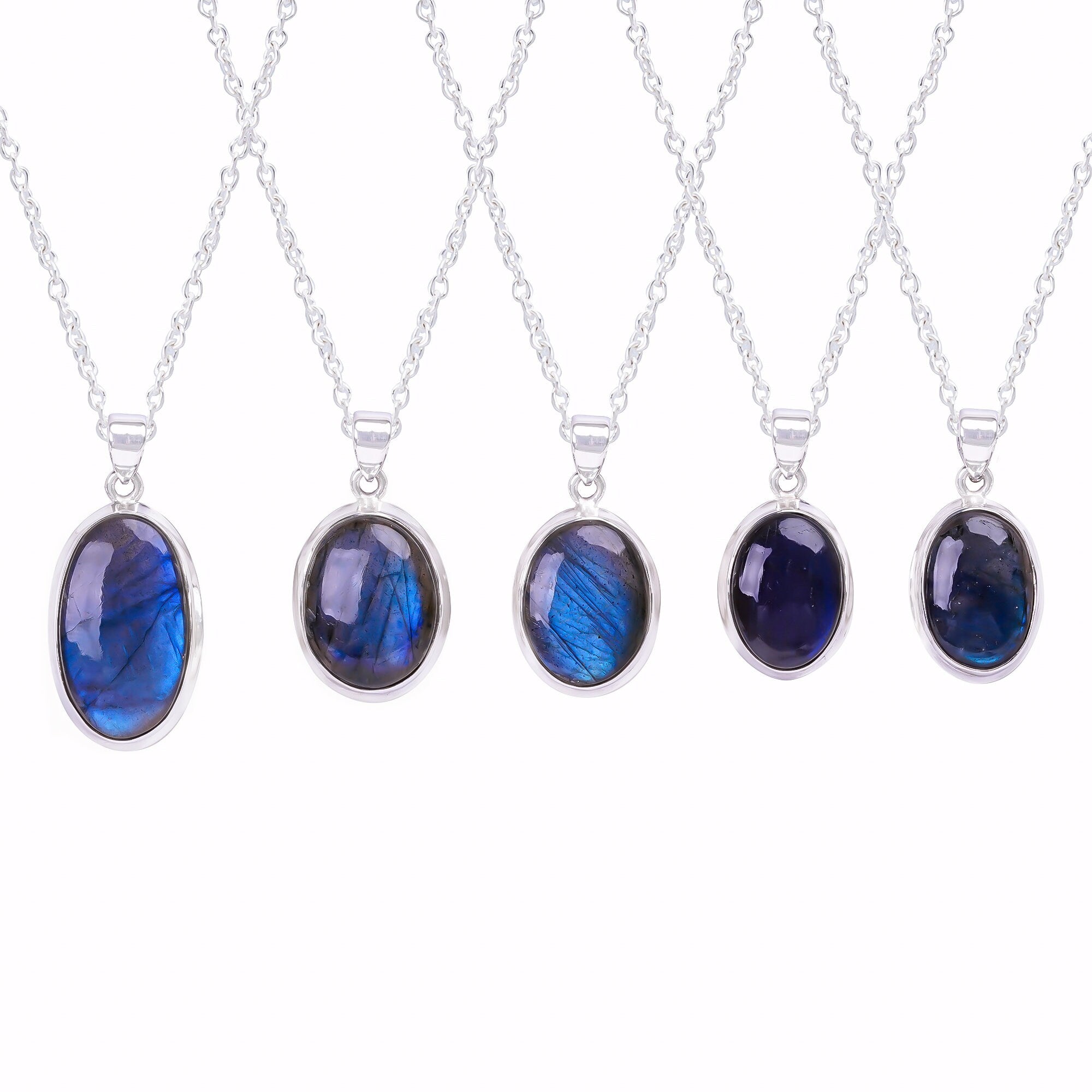 Blue Flash Labradorite Pendant Necklace: Oval Silver Gemstone - image 2