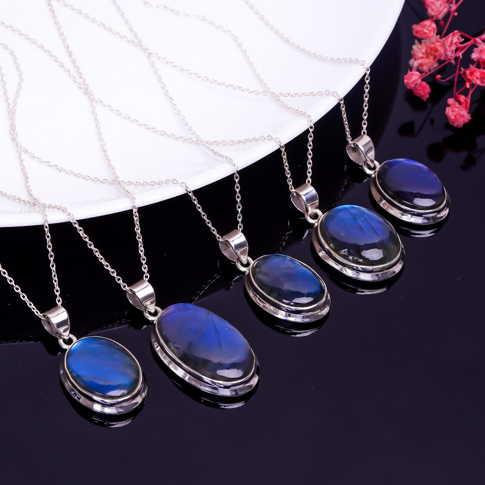 Blue Flash Labradorite Pendant Necklace: Oval Silver Gemstone - image 5