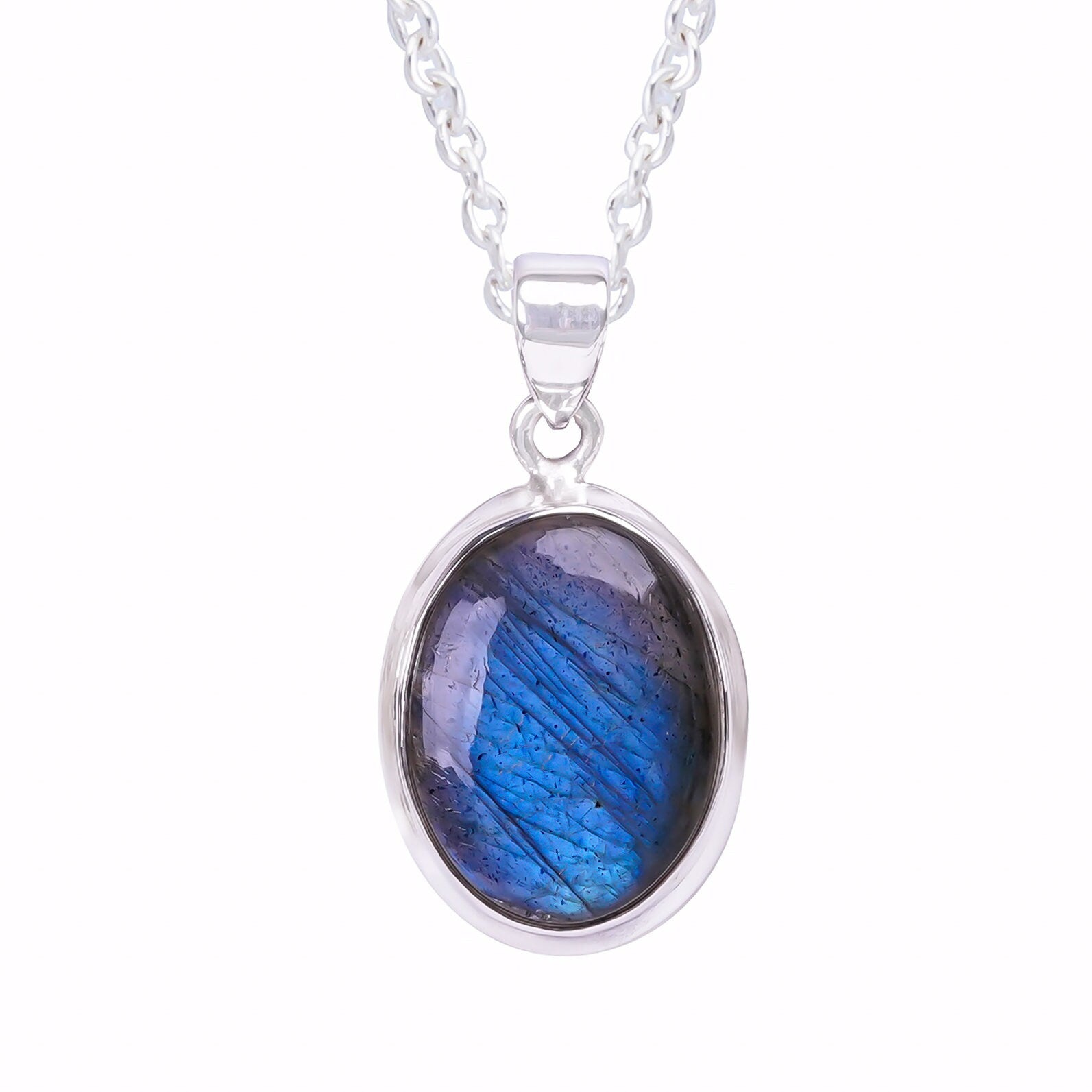 Blue Flash Labradorite Pendant Necklace: Oval Silver Gemstone - image 3