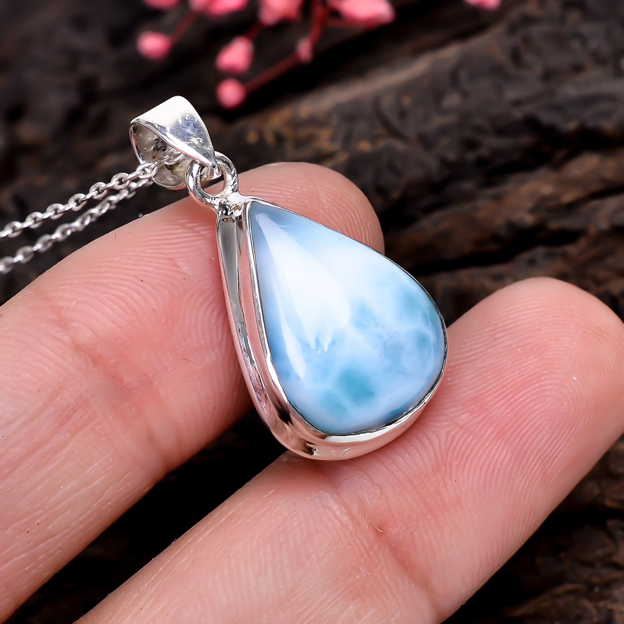 925 Sterling Silver Blue Larimar Pendant 