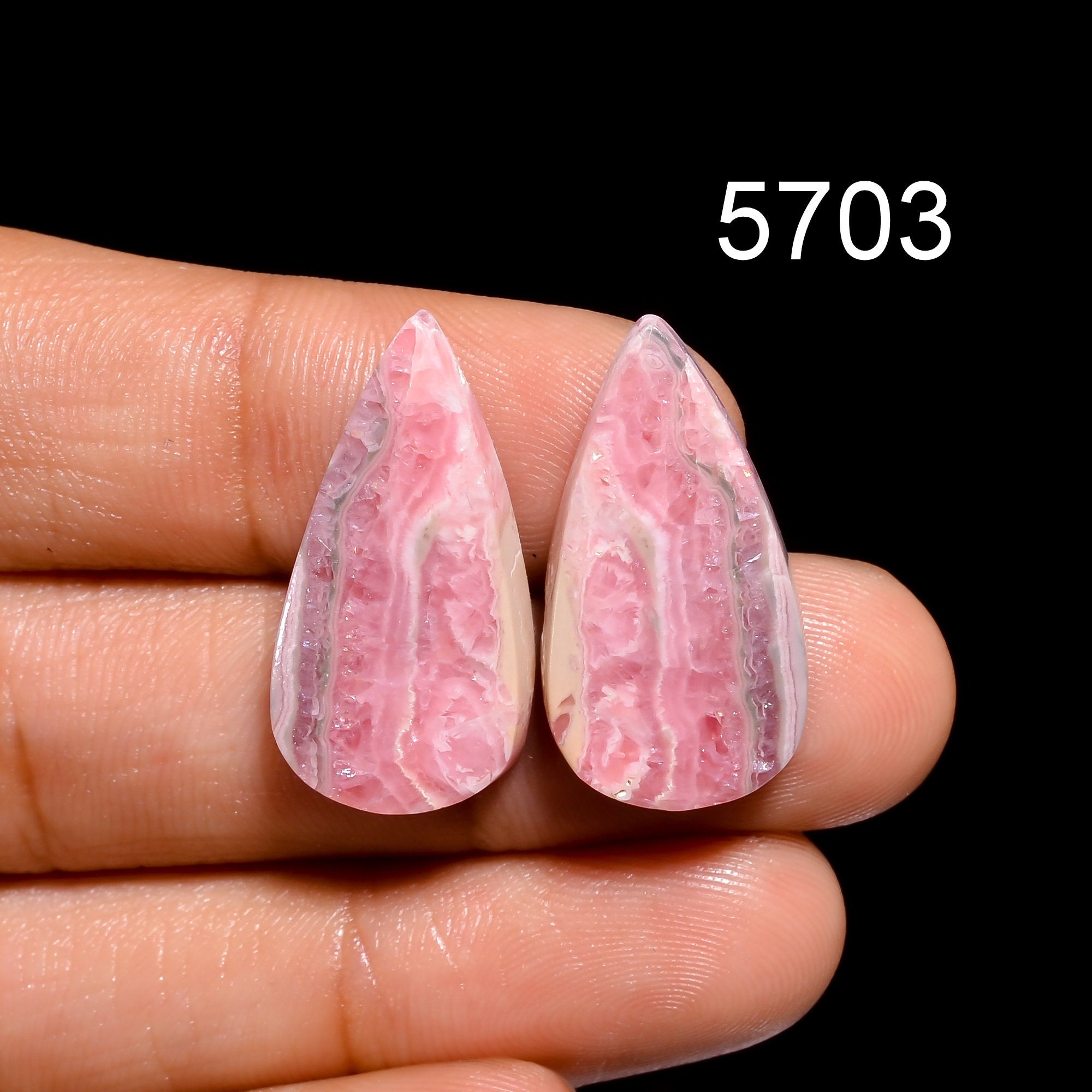 Natural Rhodochrosite Cabochon Gemstone Pair, Loose Designer Stone - image 2