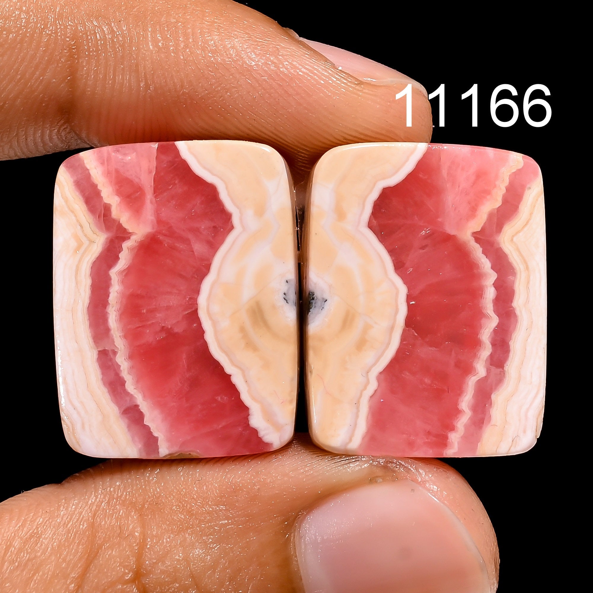 Natural Rhodochrosite Cabochon Gemstone Pair, Loose Designer Stone