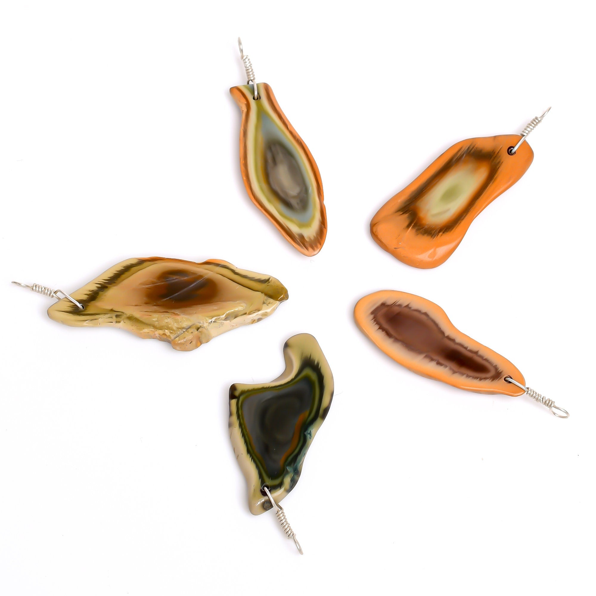 Natural Imperial Jasper Slices Pendant in Silver Finish

