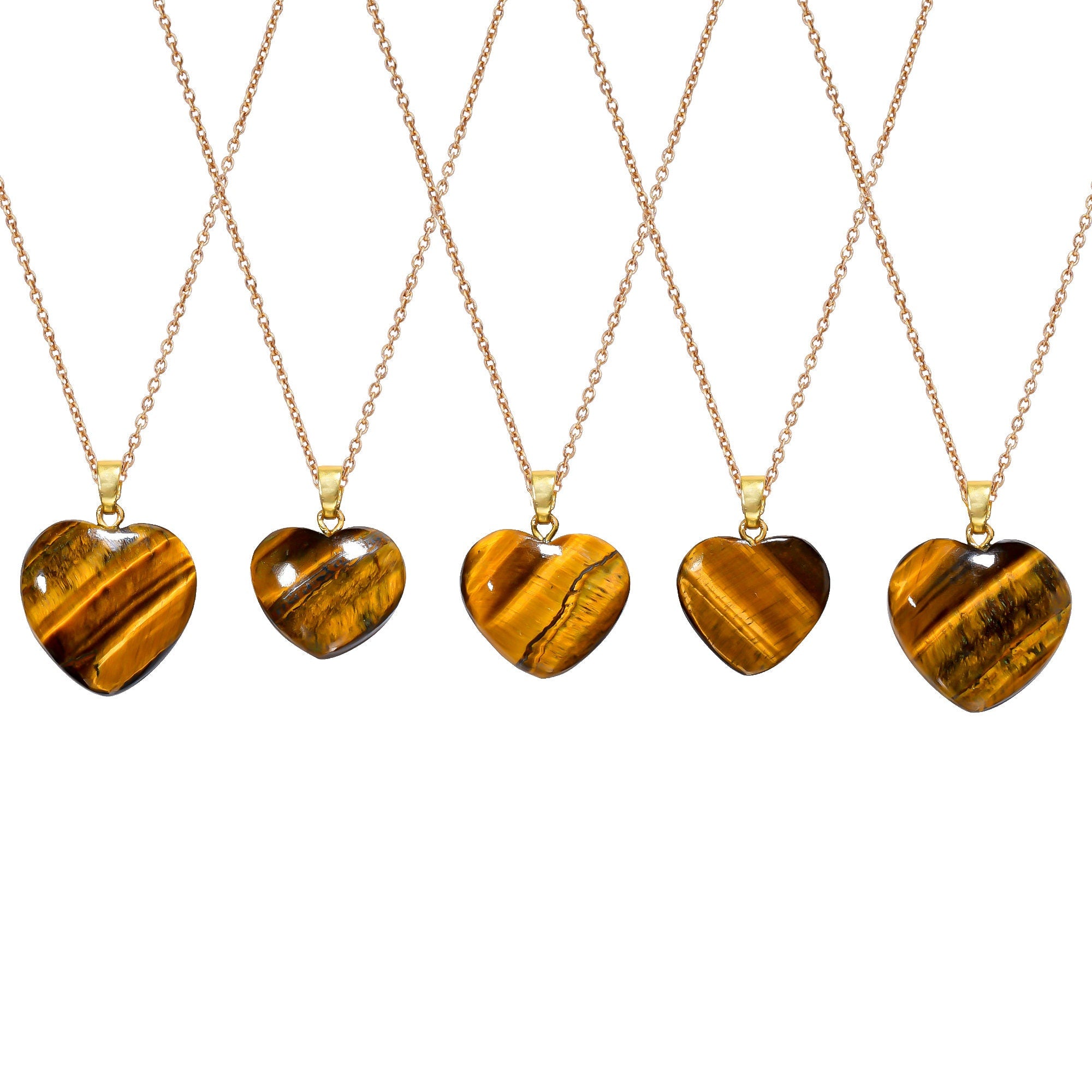 AAA Quality Tiger Eye Heart Pendant in Gold Plated Brass