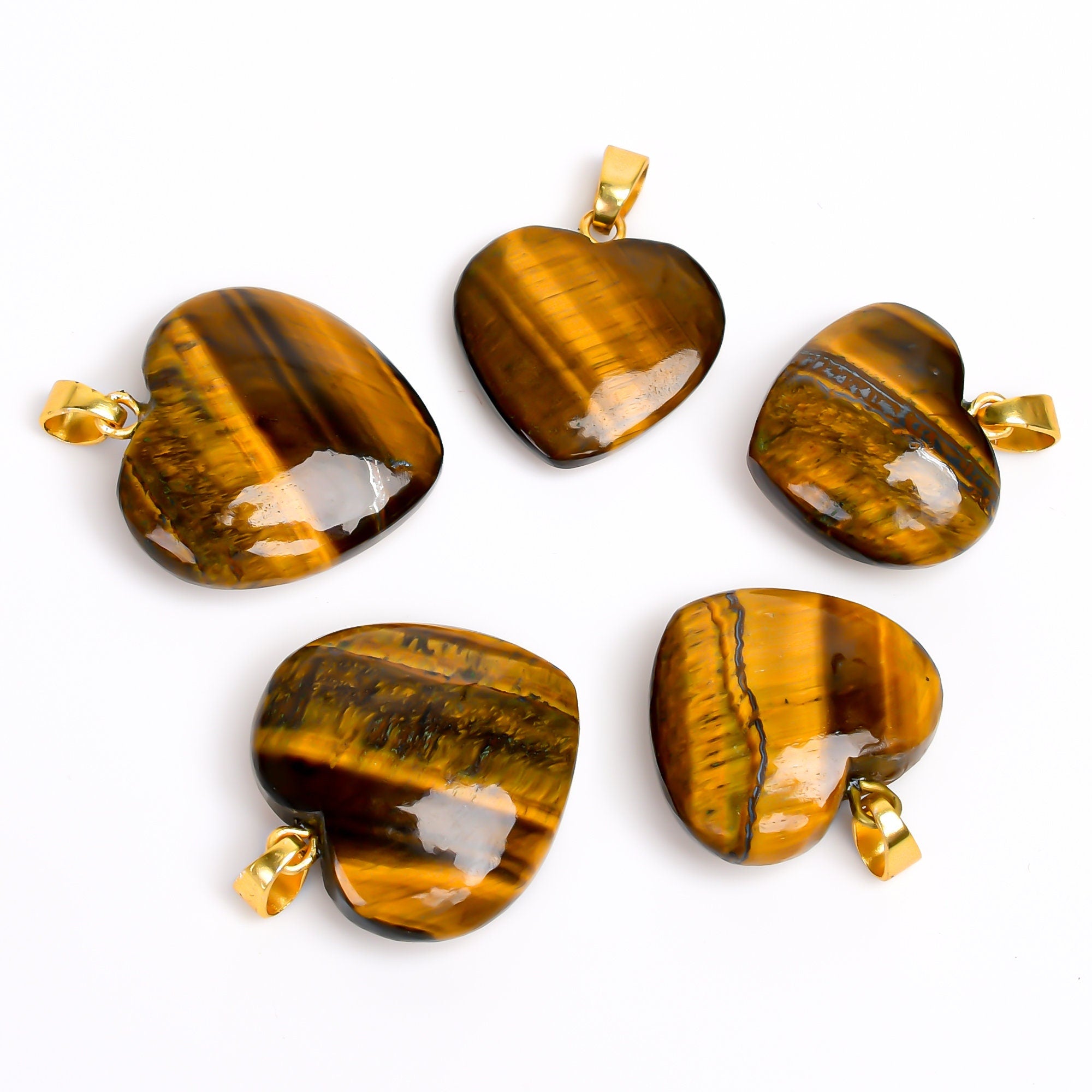 Tiger Eye Heart Pendant Necklace in Gold Plated