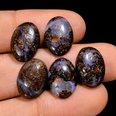 Genuine Boulder Opal Cabochons with Natural Color Play, Matched Set for Ring and Pendant Making