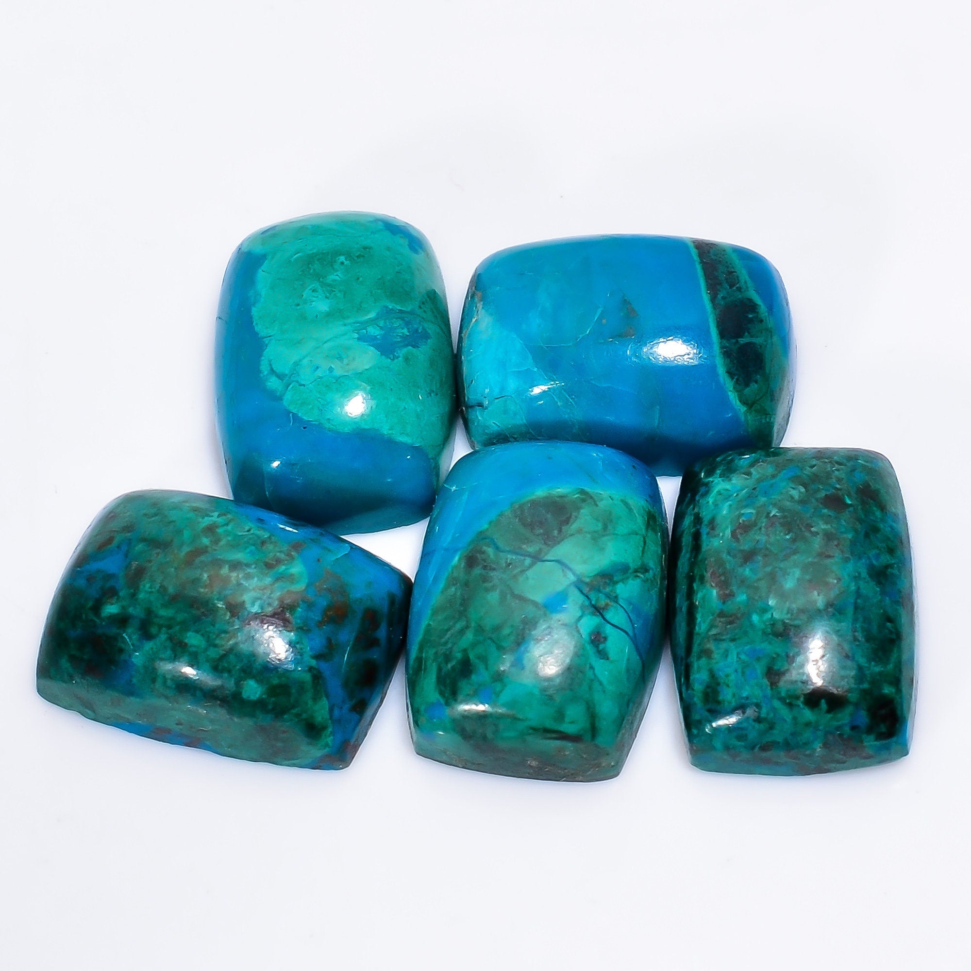 Chrysocolla Gemstone Cabochons: Radiant Cut, AAA Quality, 14x10mm, 5 Pcs - image 2