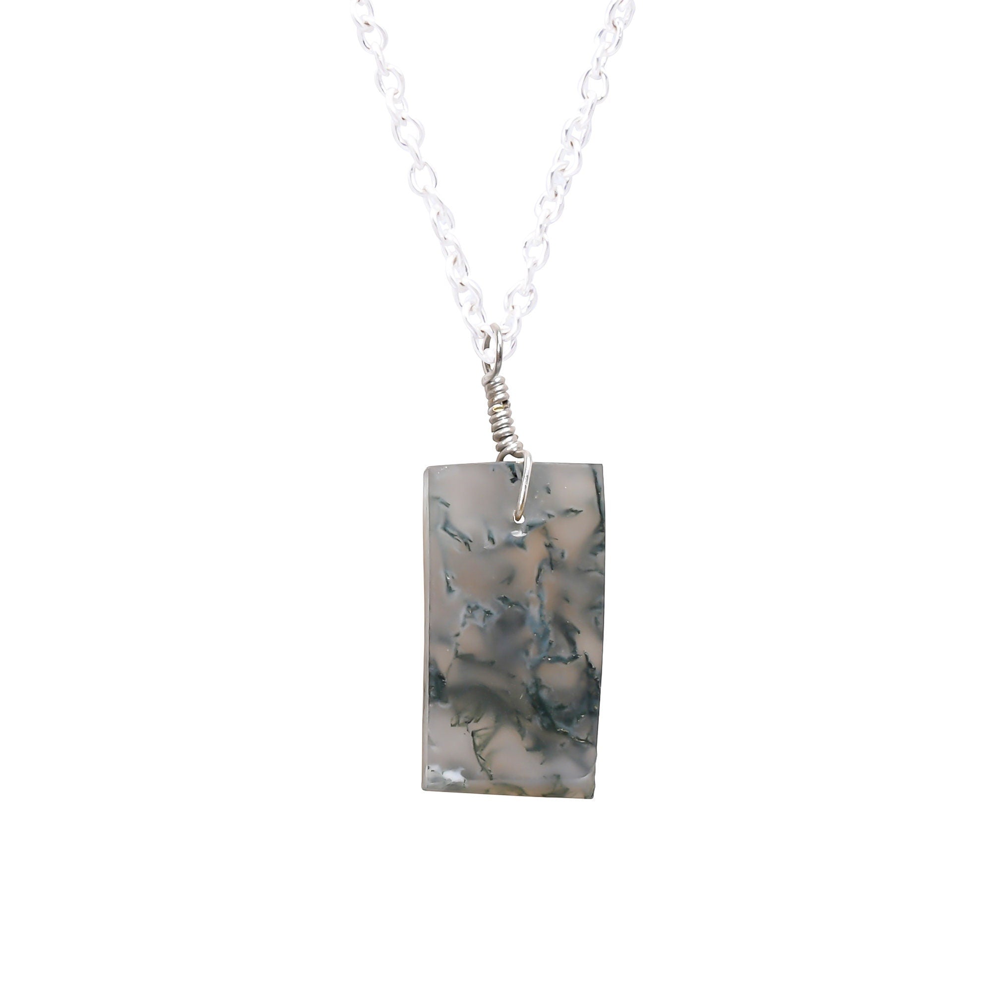 Moss Agate Dainty Pendant, Natural Green Moss Patterns
