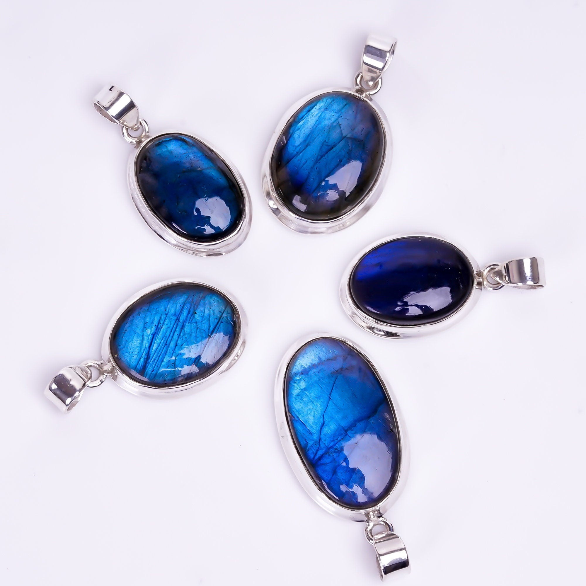 Blue Flash Labradorite Pendant Necklace: Oval Silver Gemstone - image 4