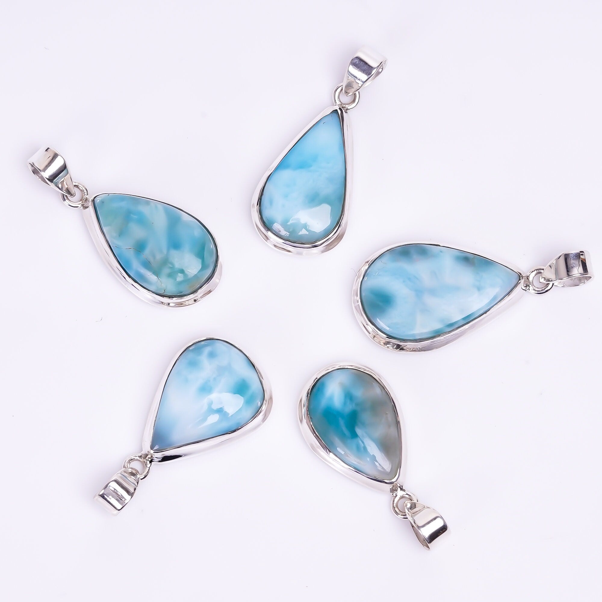 Natural Blue Larimar sterling silver pendant necklace 