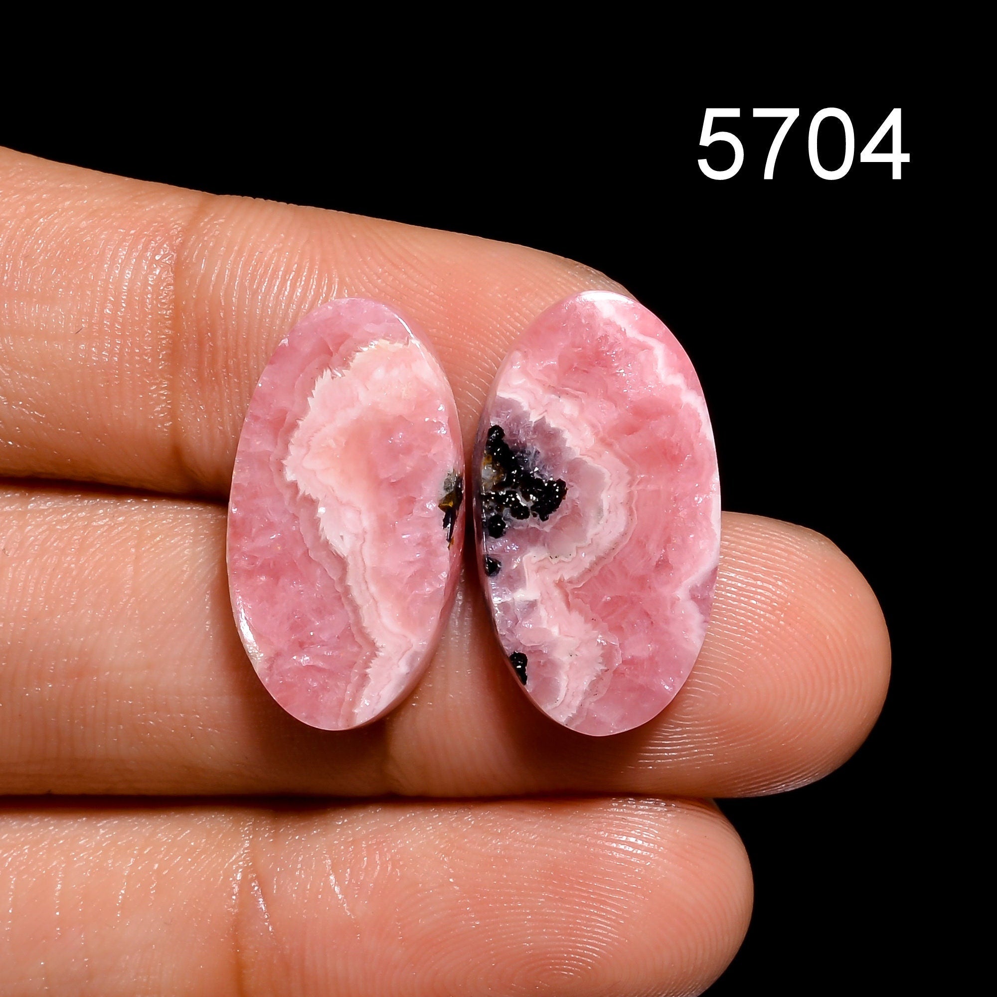 Natural Rhodochrosite Cabochon Gemstone Pair, Loose Designer Stone - image 3